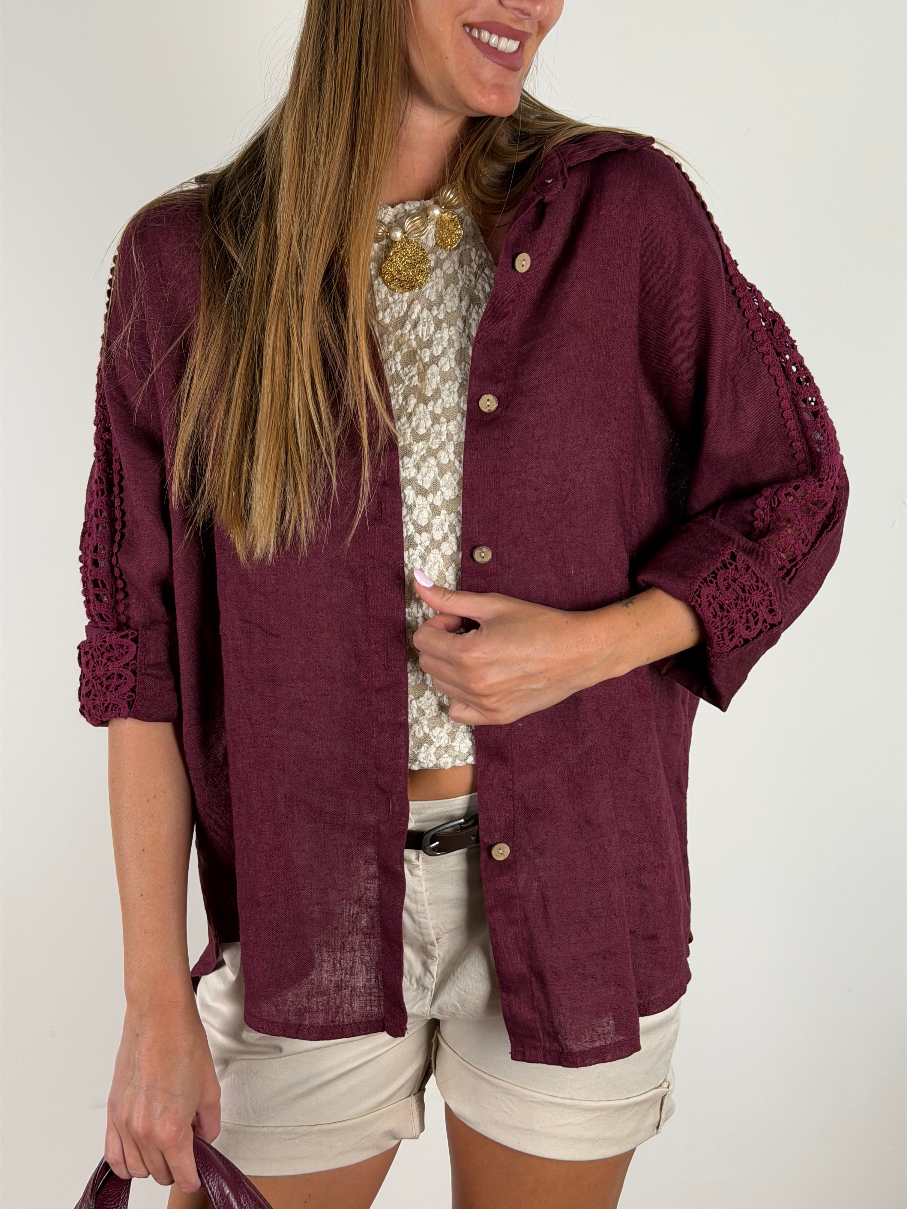 Camicia puro lino Valentine bordeaux