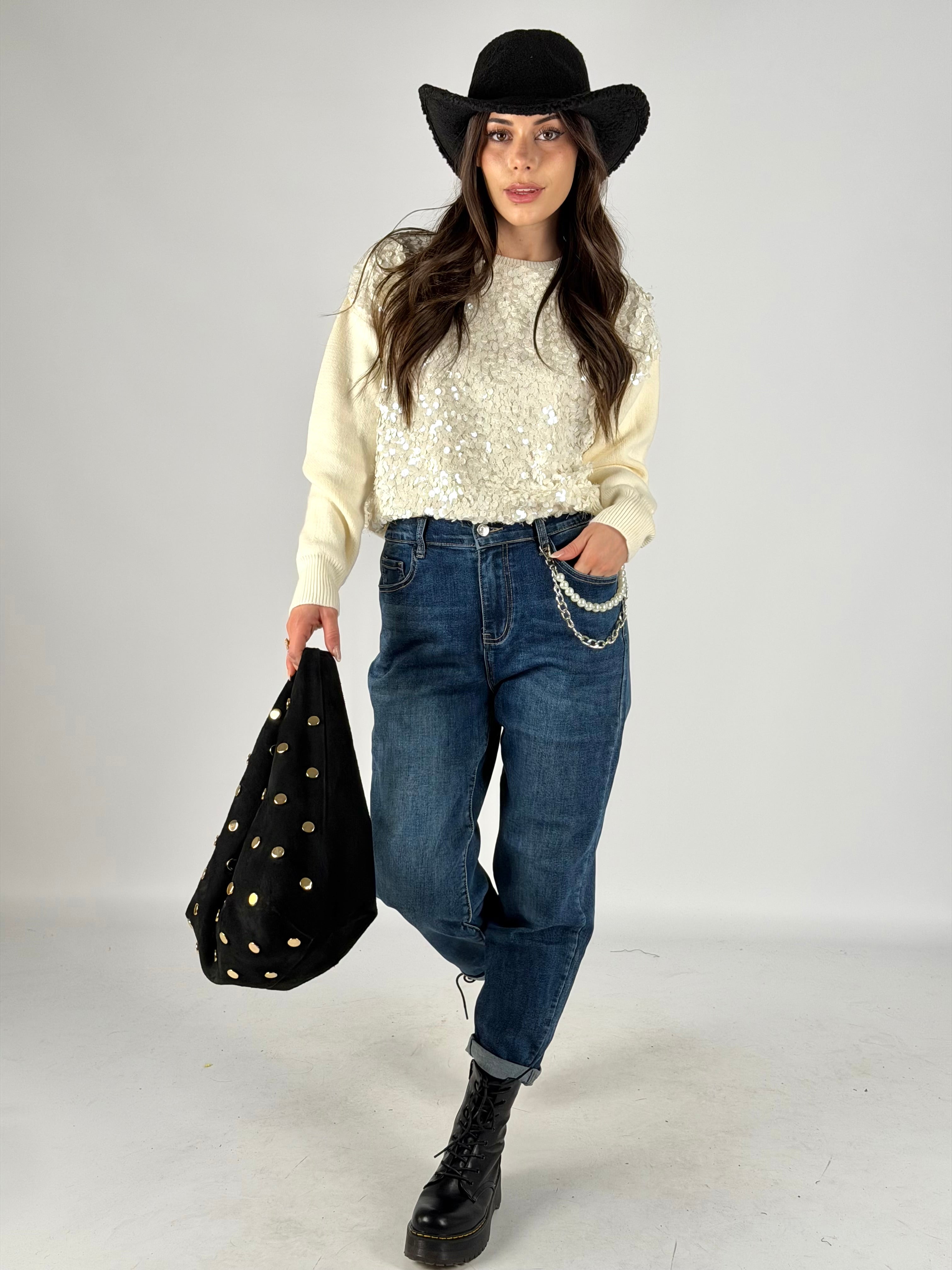Jeans catena perla blu