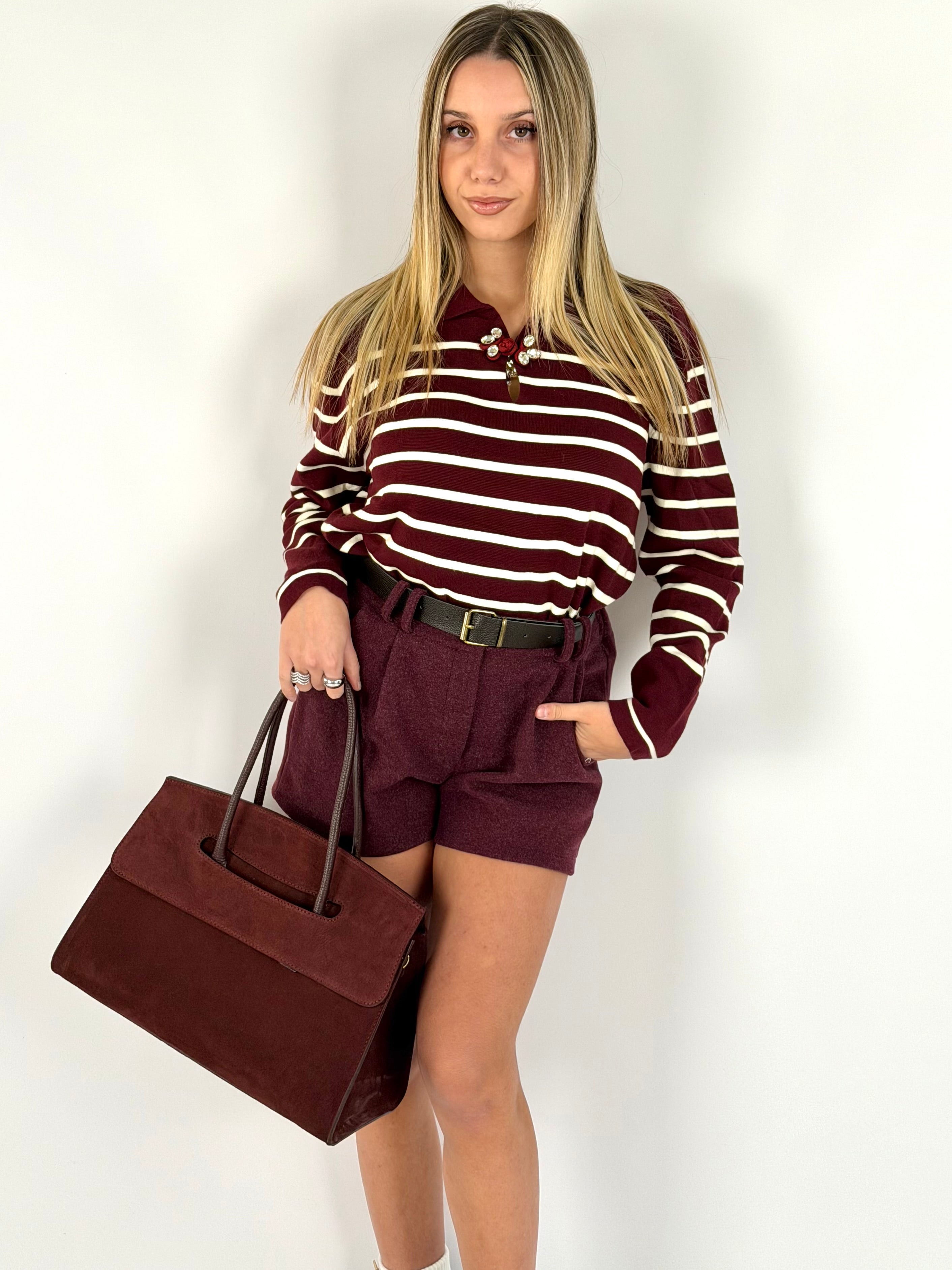 Maglia gioiello righe bordeaux
