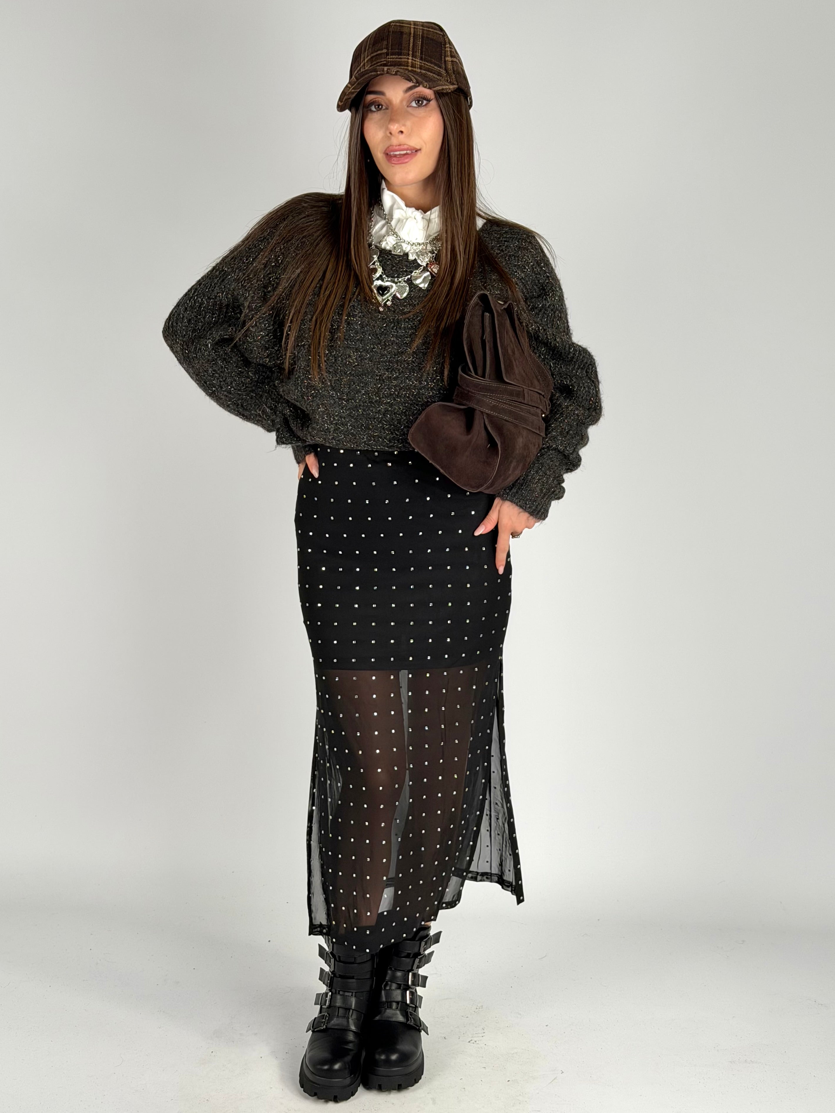 Gonna velata borchie nero