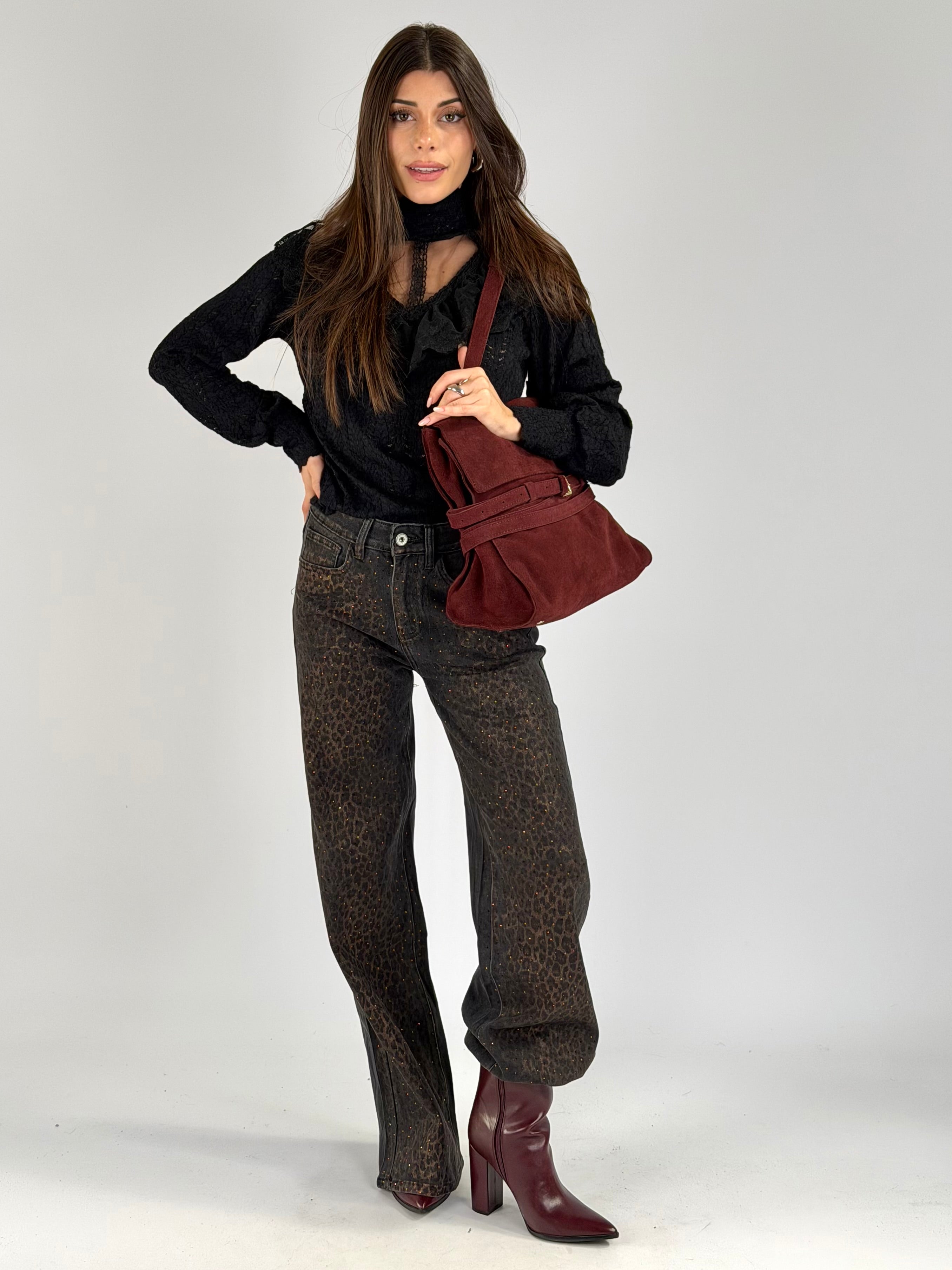 Maglia pizzo collo alto nera