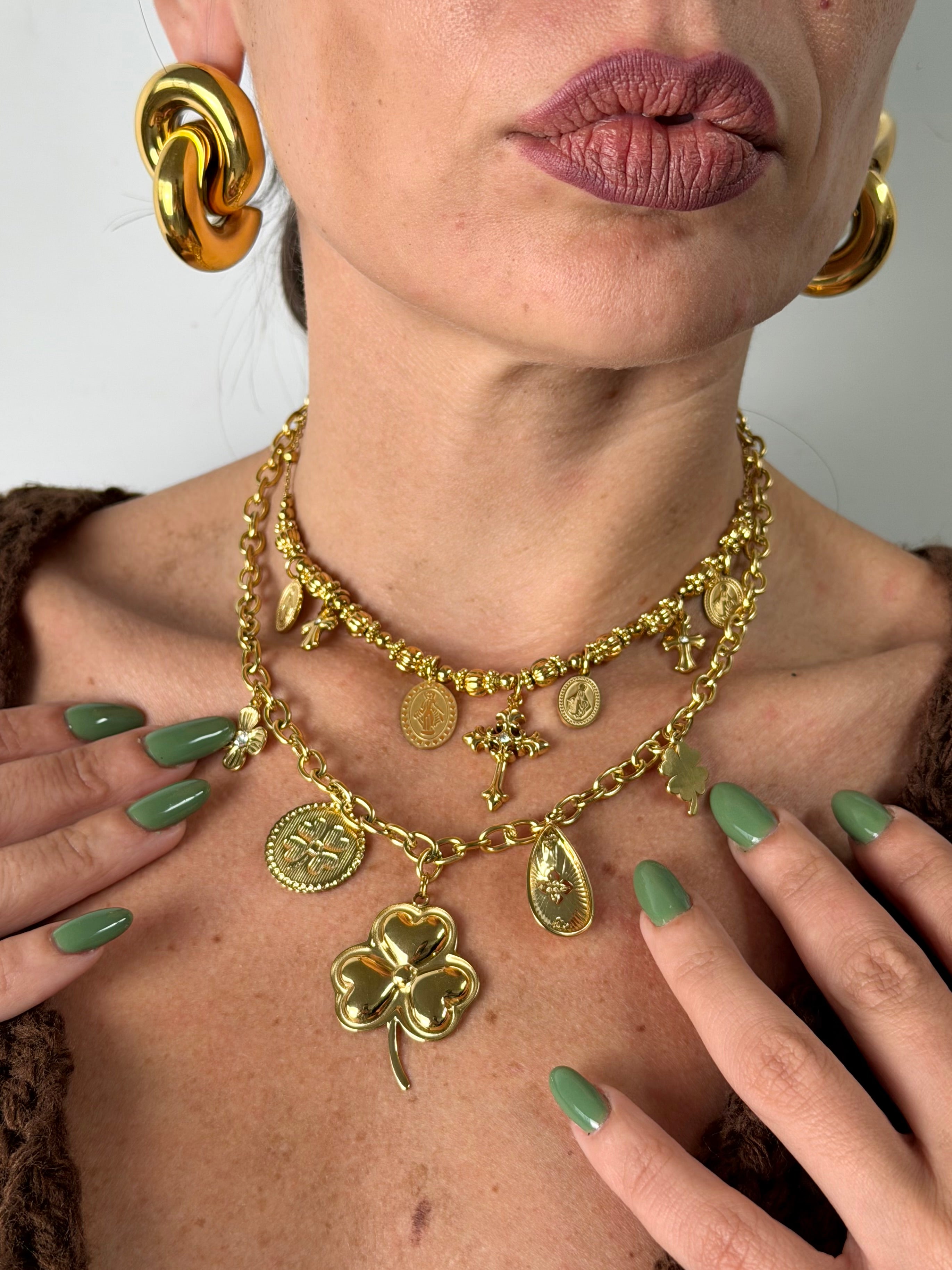 Collana ciondoli e croce - 2 colori