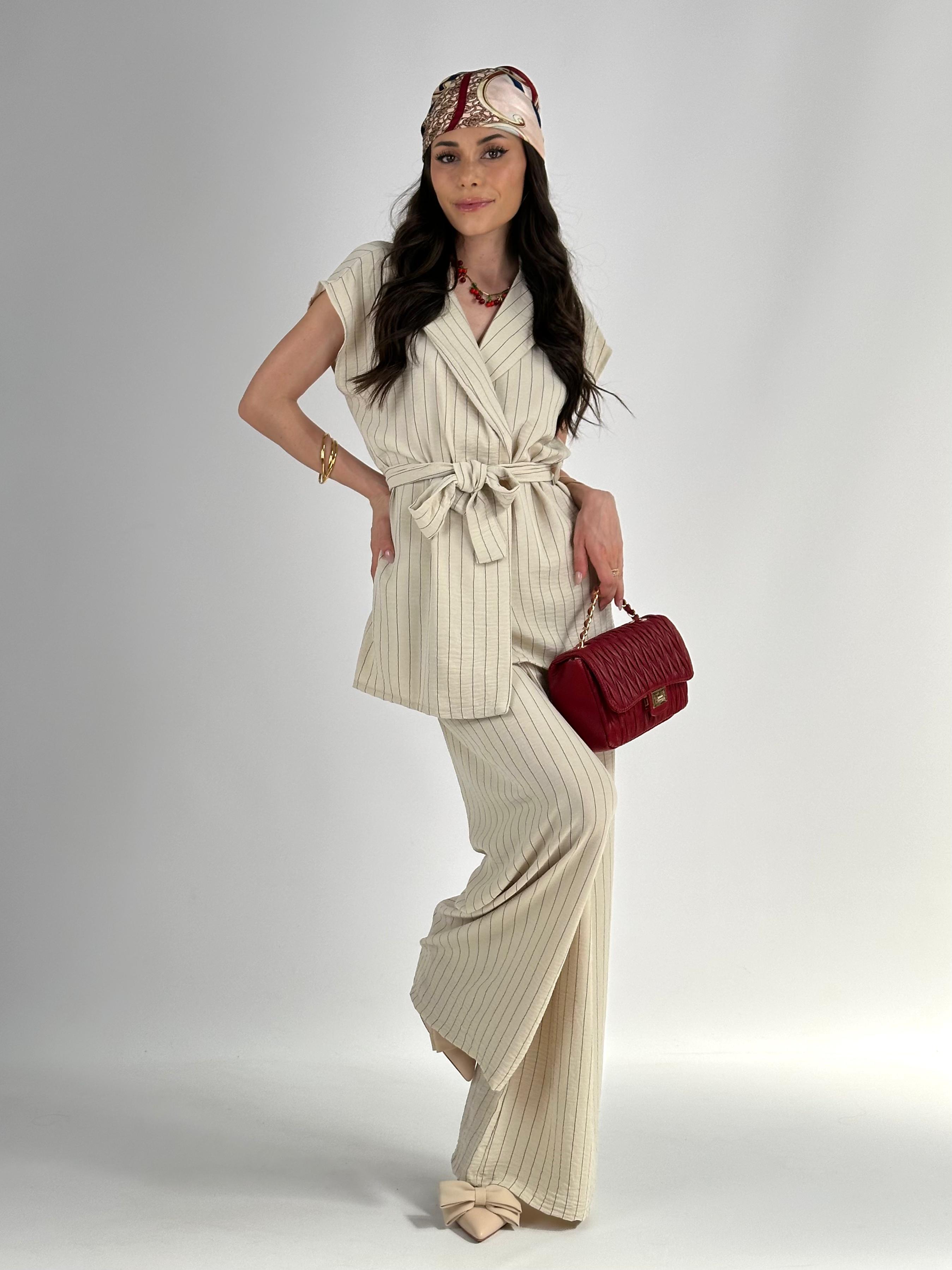 Completo Office gessato beige