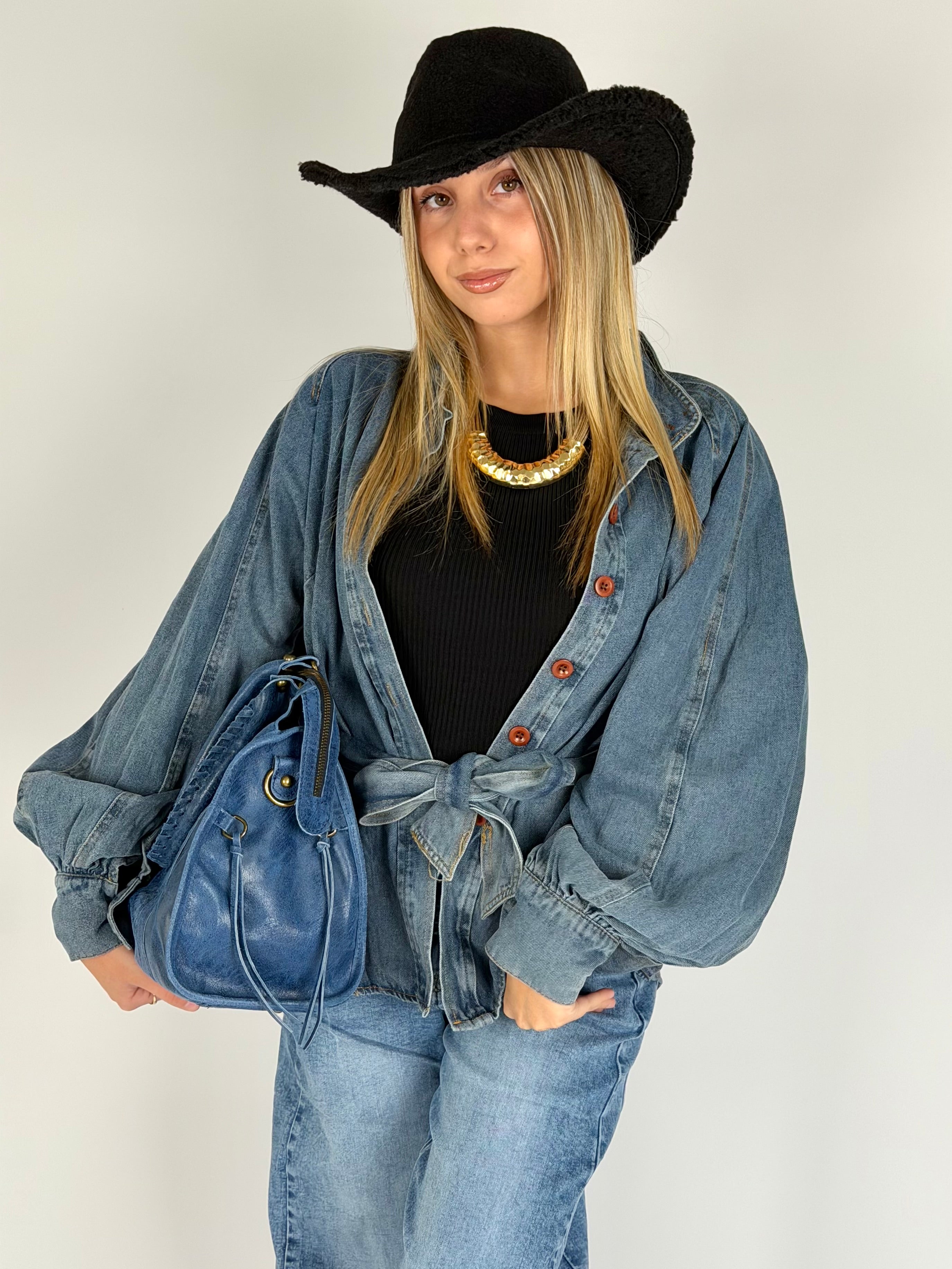 Camicia jeans con cintura