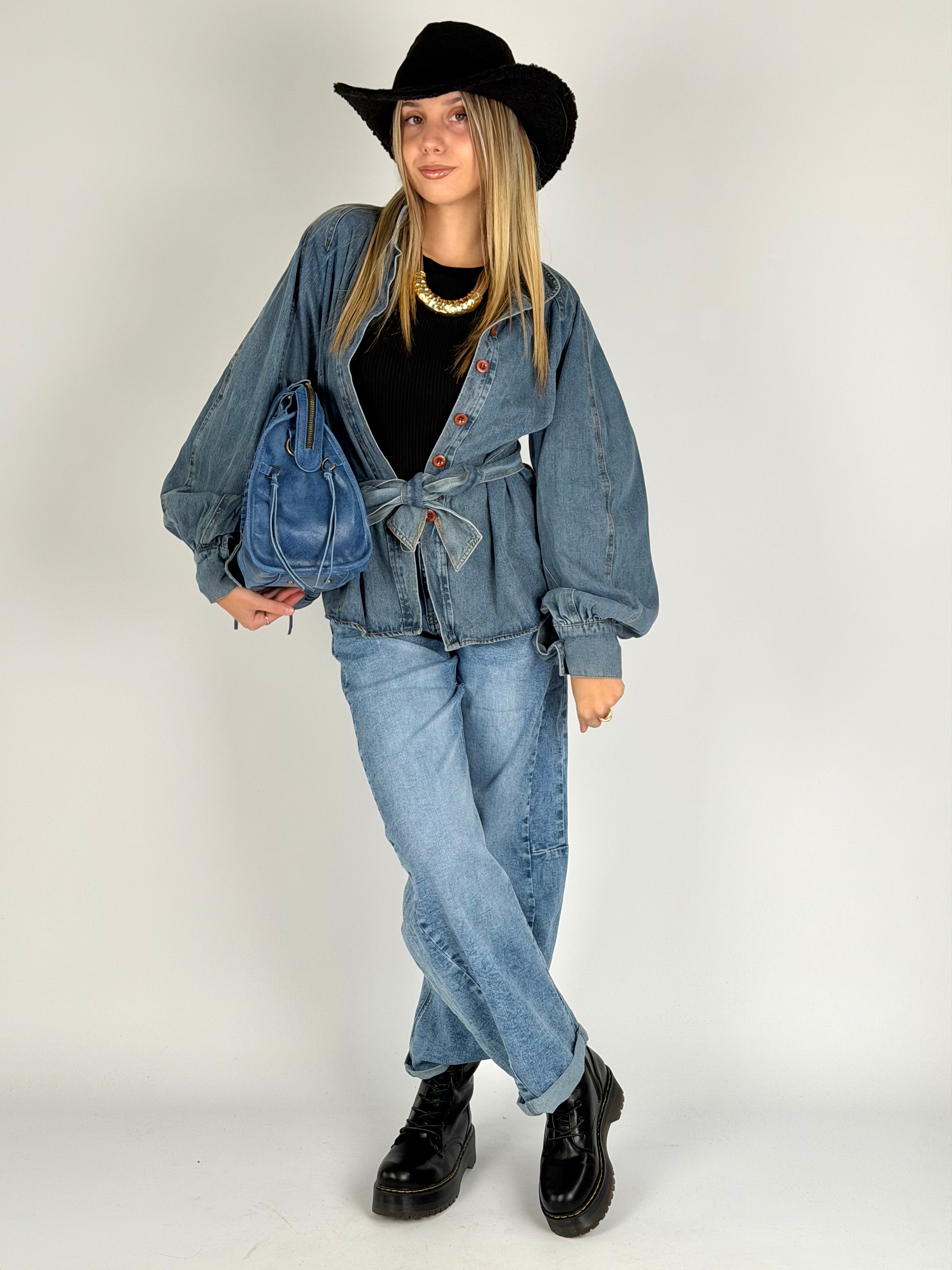 Camicia jeans con cintura