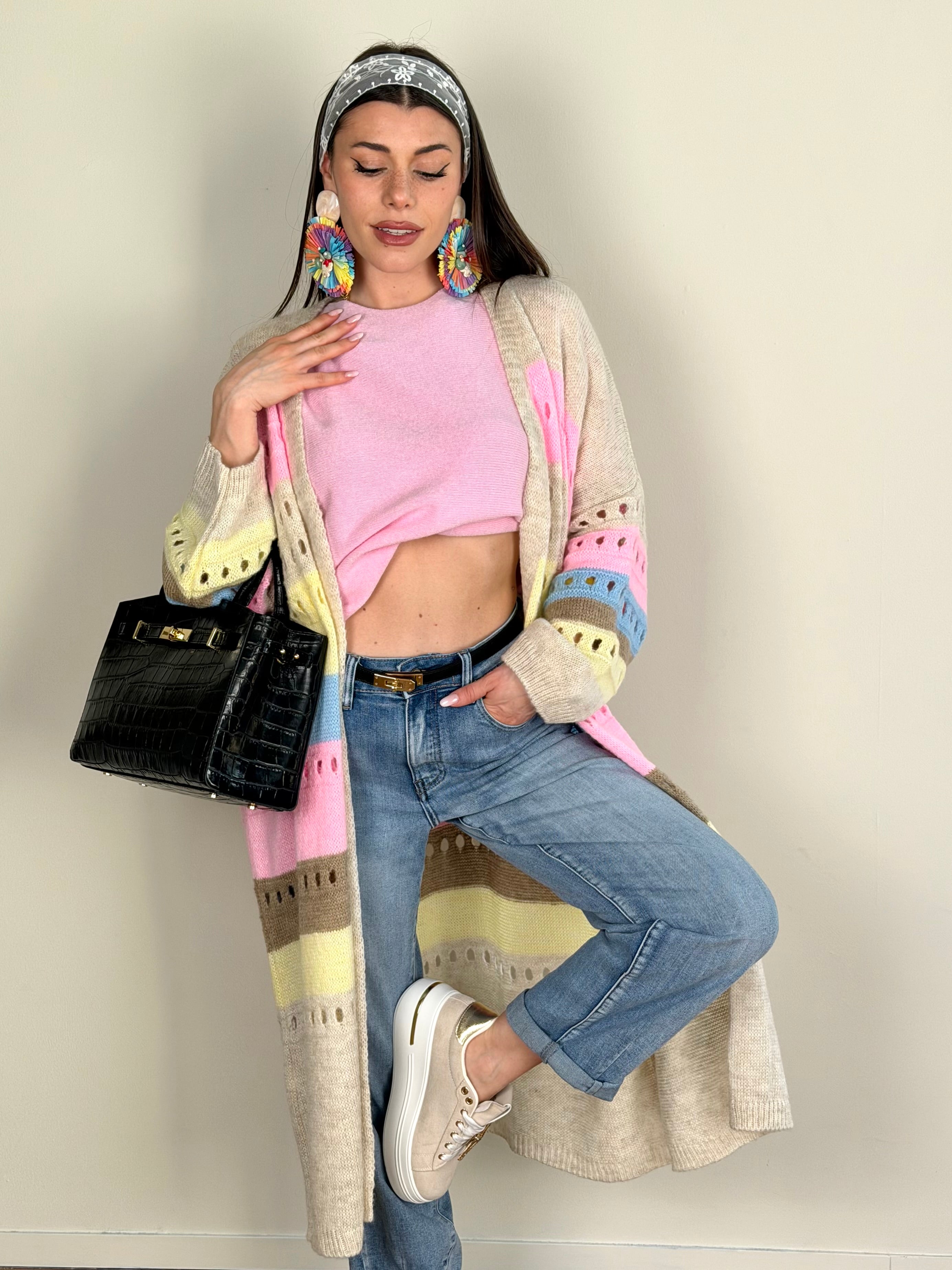 Cardigan bicolor beige