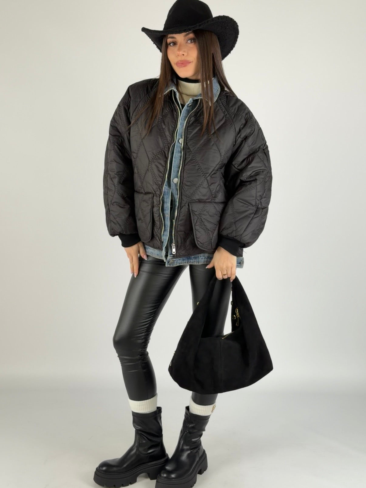 Piumino trapuntato denim nero