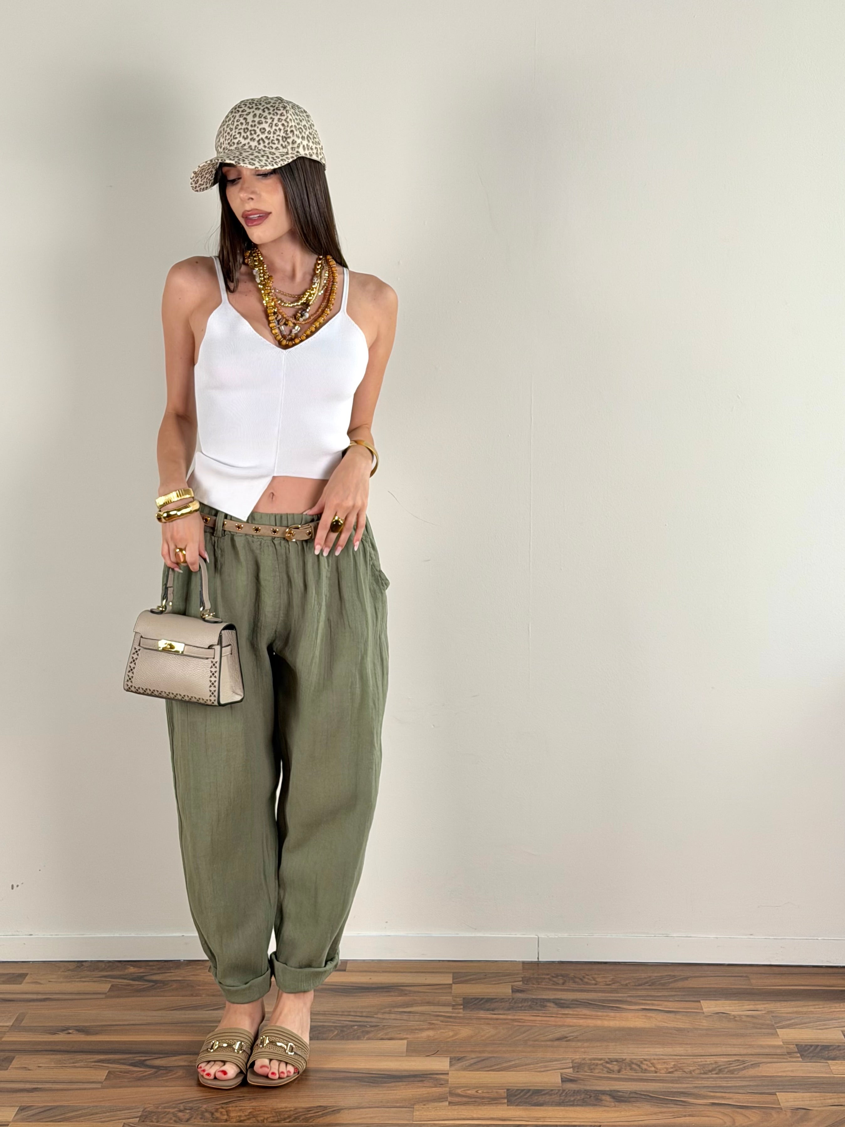 Pantalone lino Kora verde