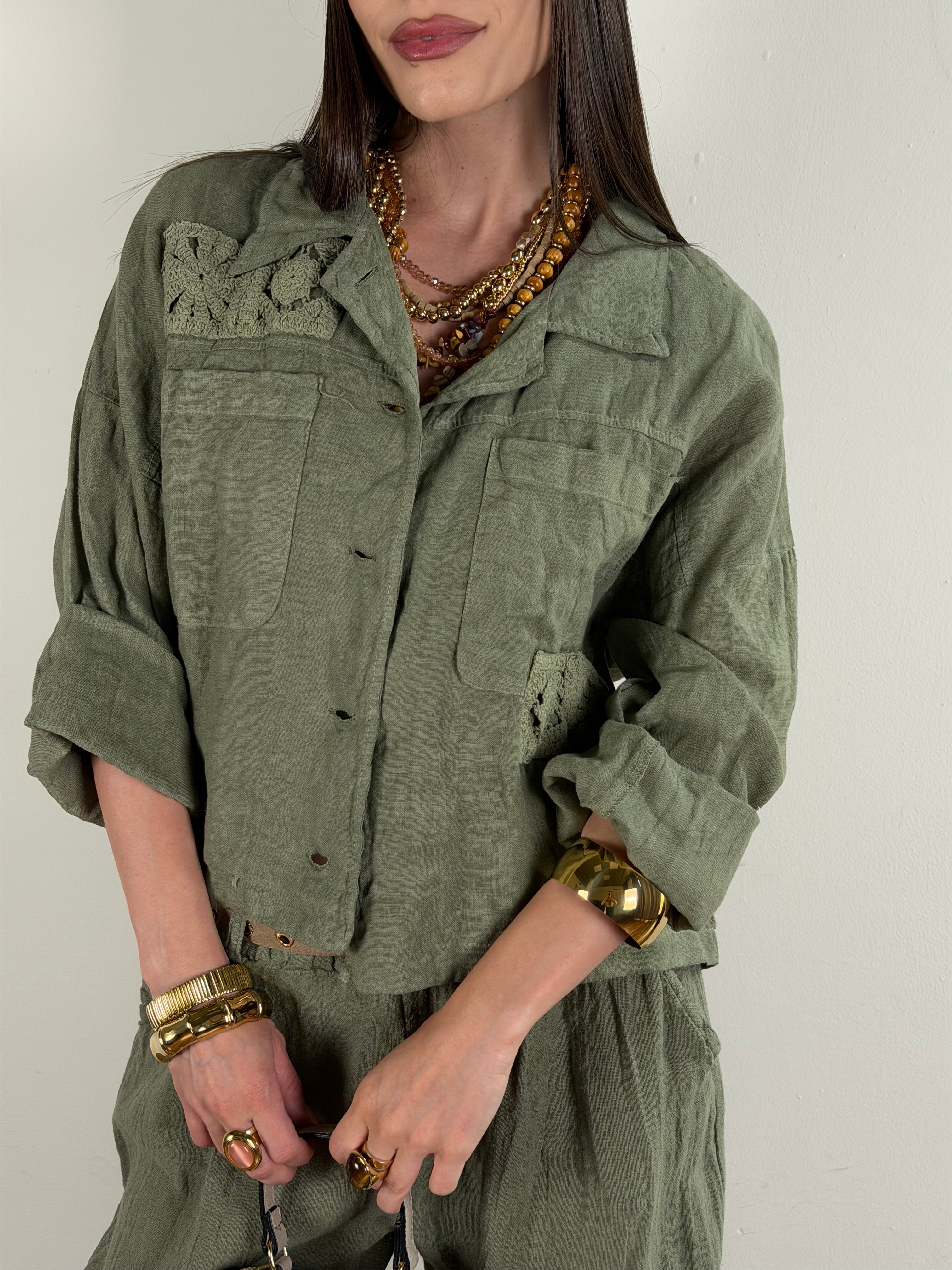 Camicia puro lino Kora verde