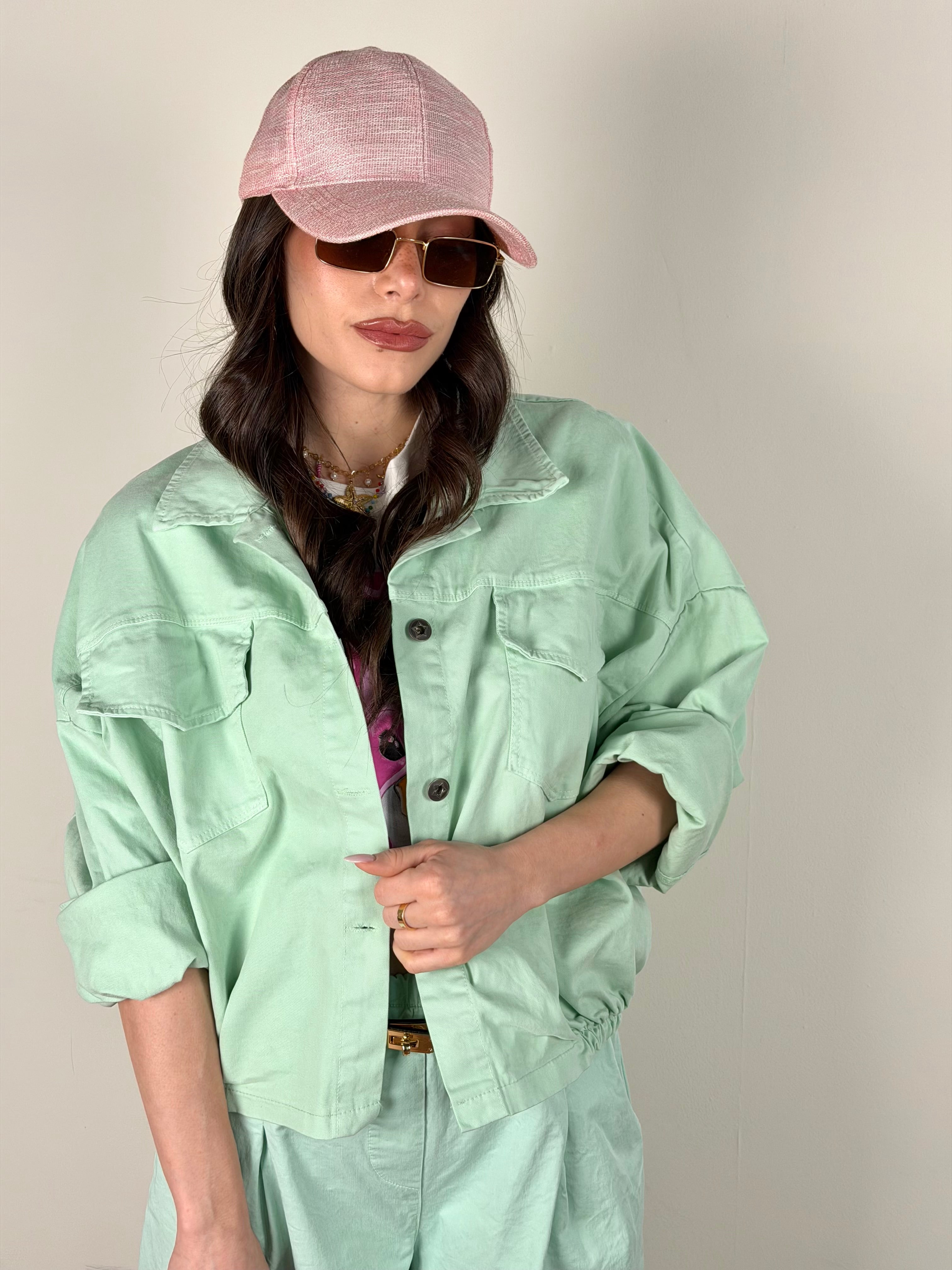 Giubbino jeans Carmen verde acqua