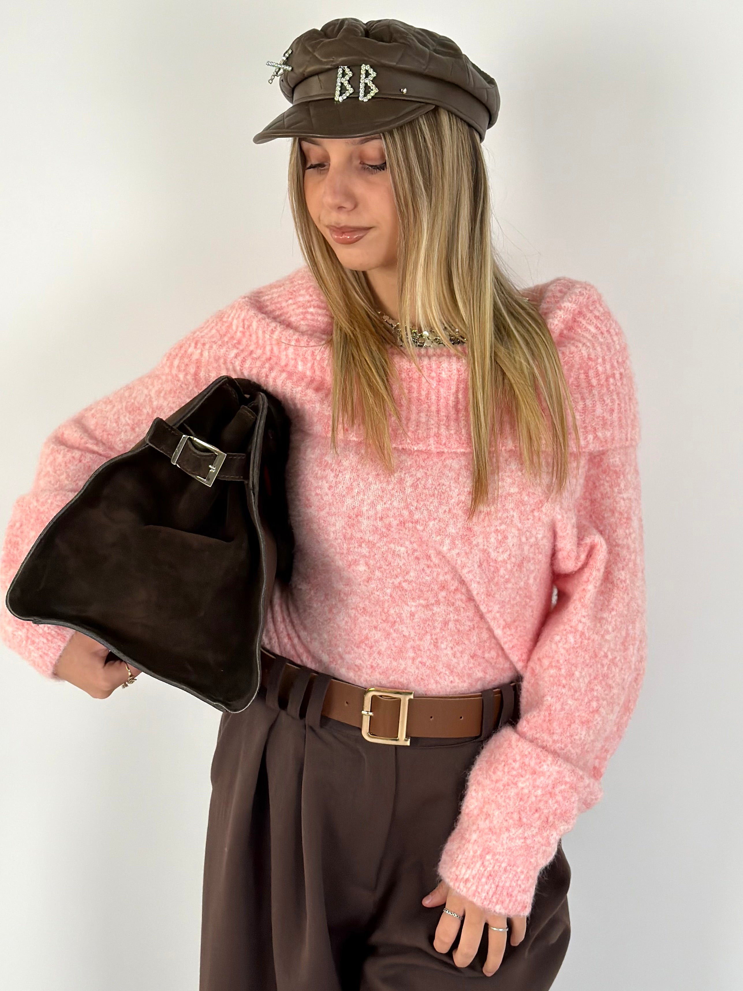 Maglia scollo a barca rosa