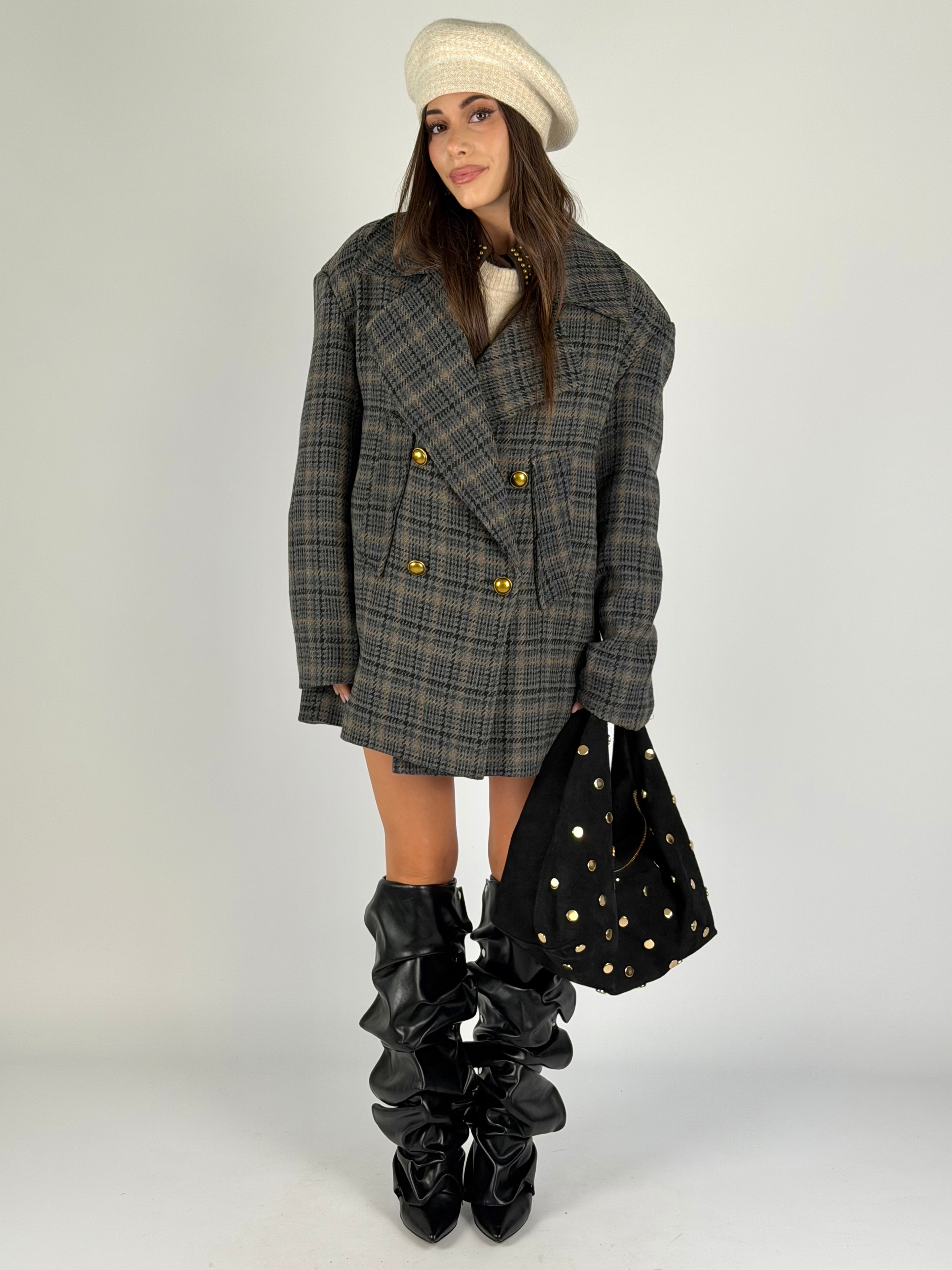 Cappotto check doppio petto