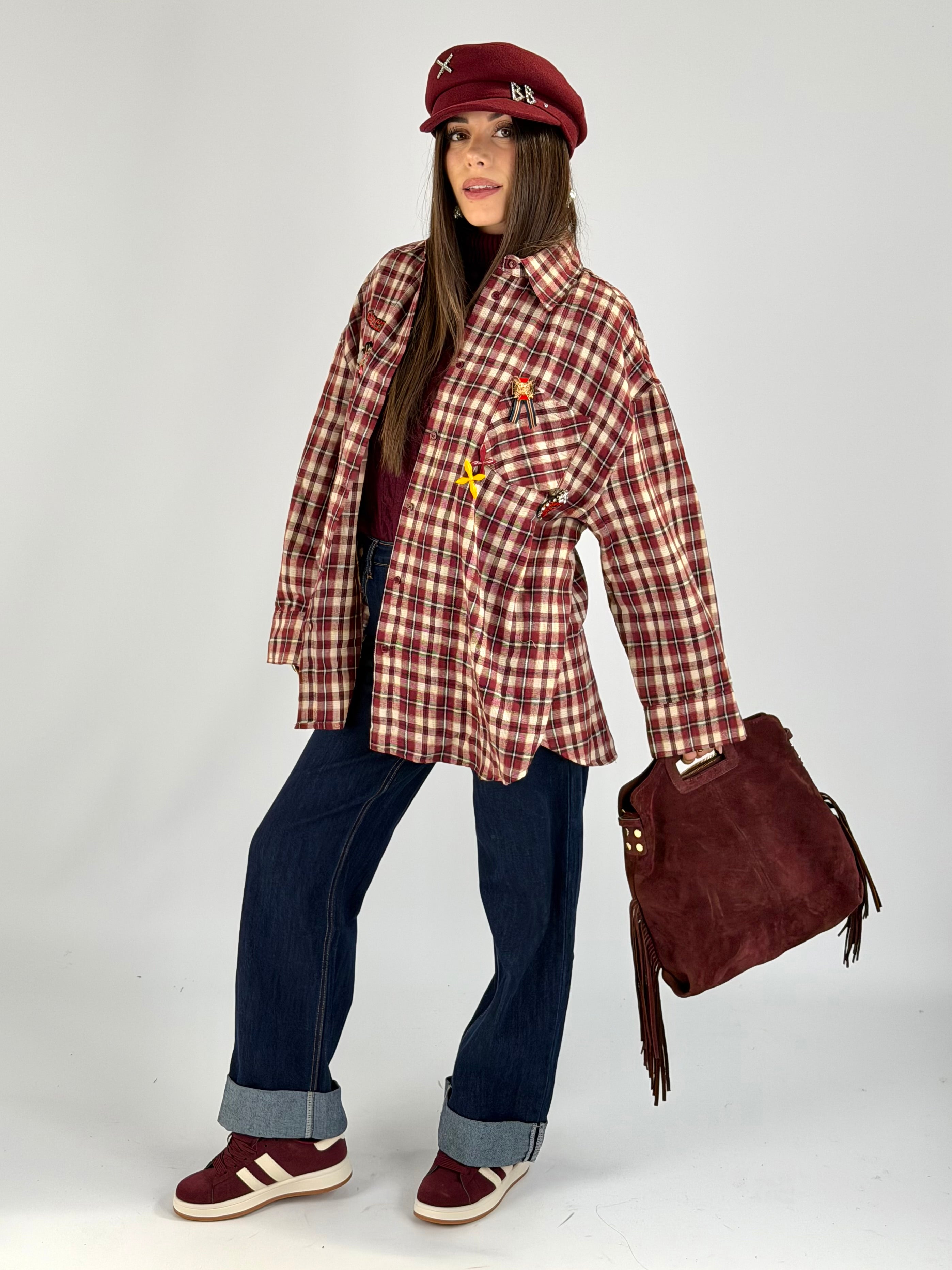 Camicia check spille bordeaux