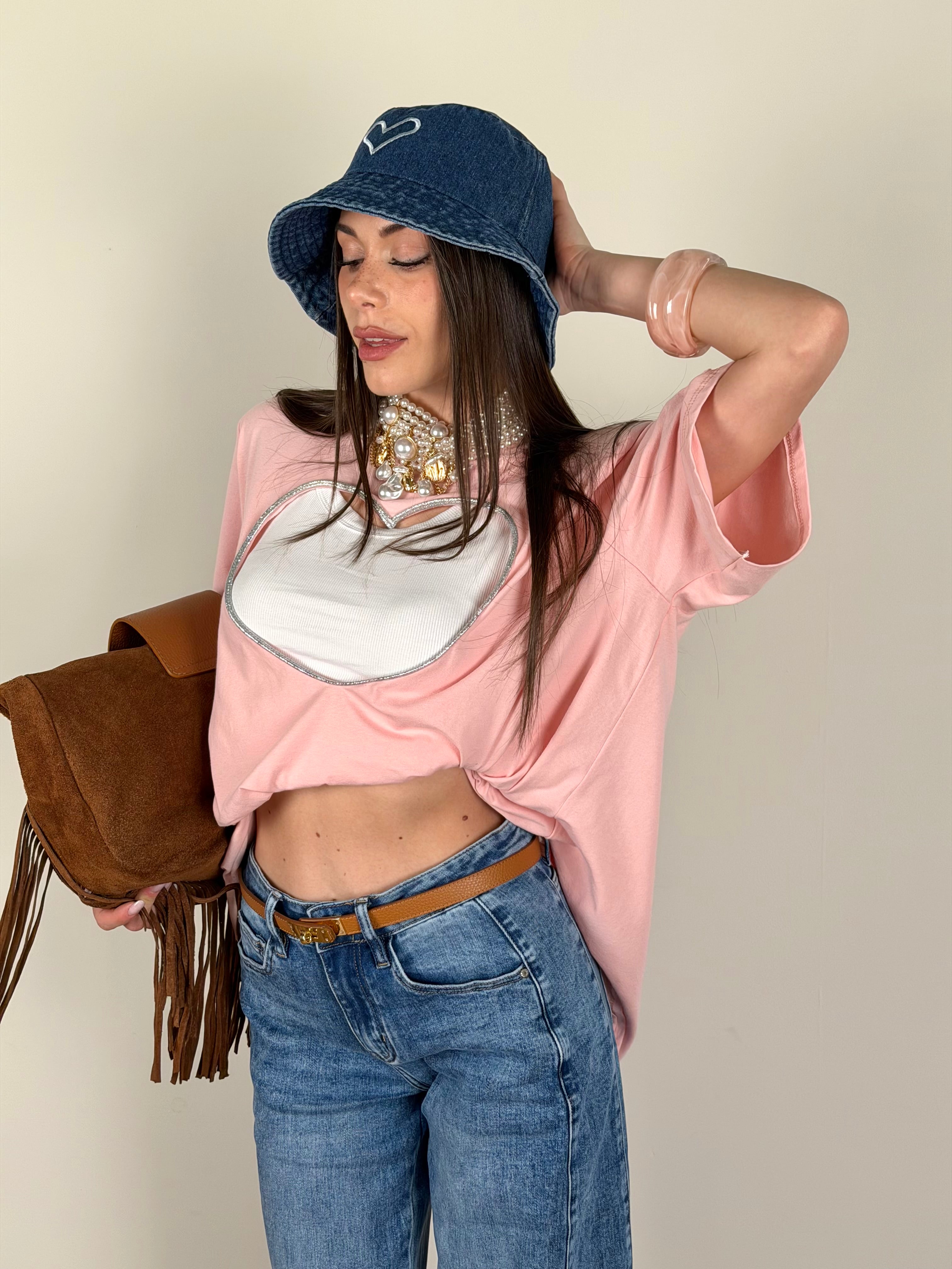 T-shirt cuore vuoto rosa