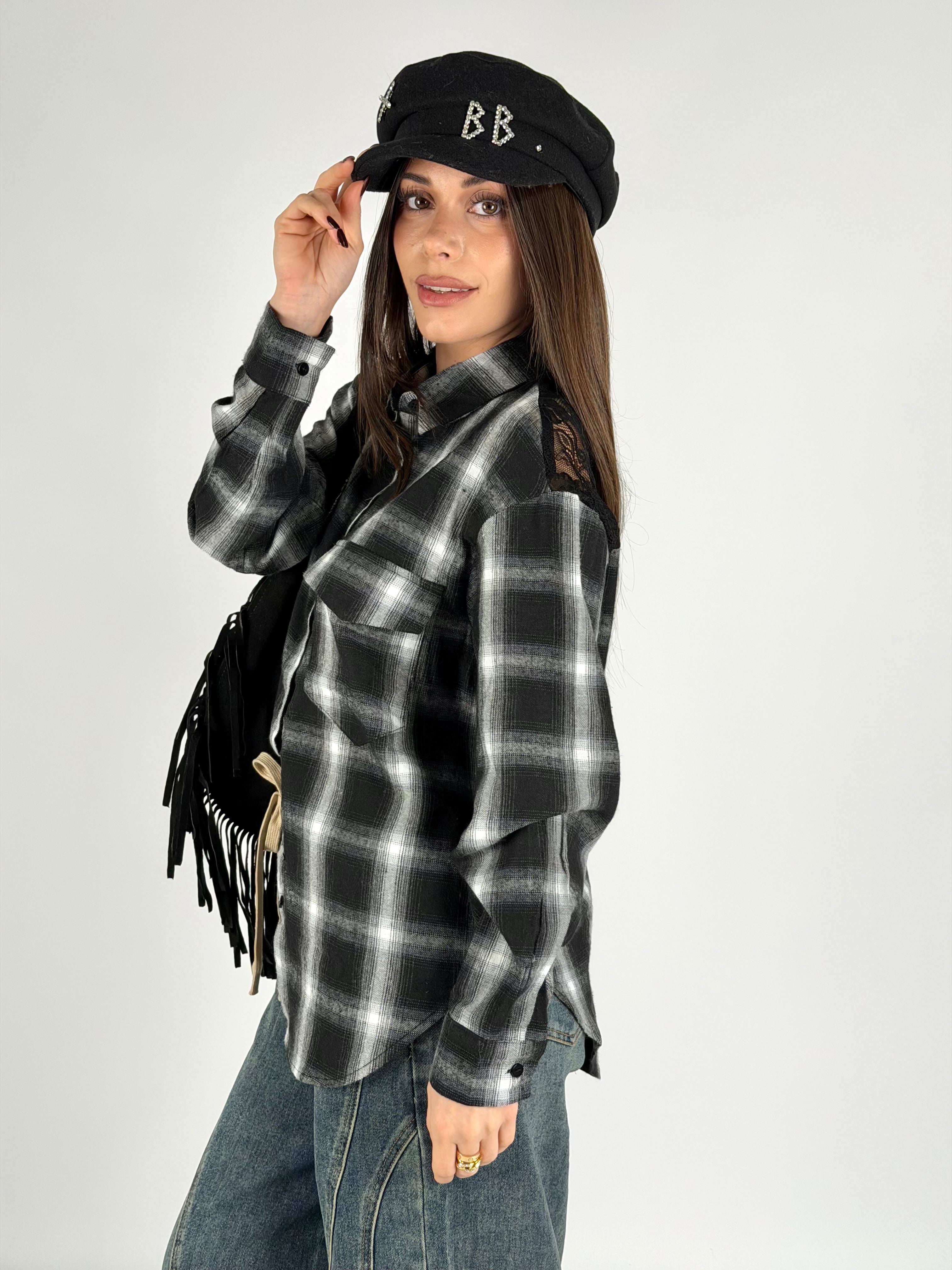 Camicia a quadri bianca e nera