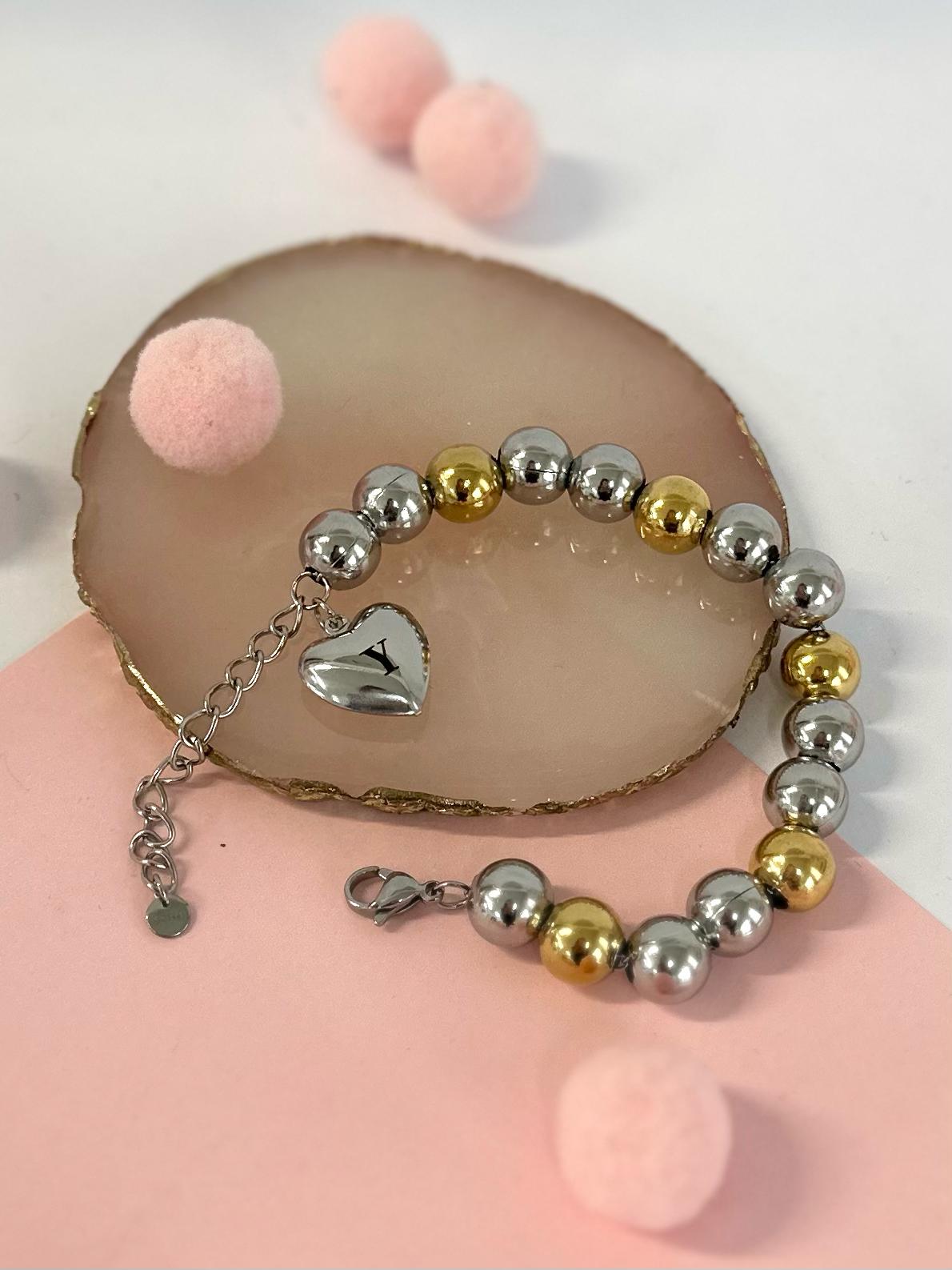 Bracciale maxi sfere personalizzabile con iniziali multicolor