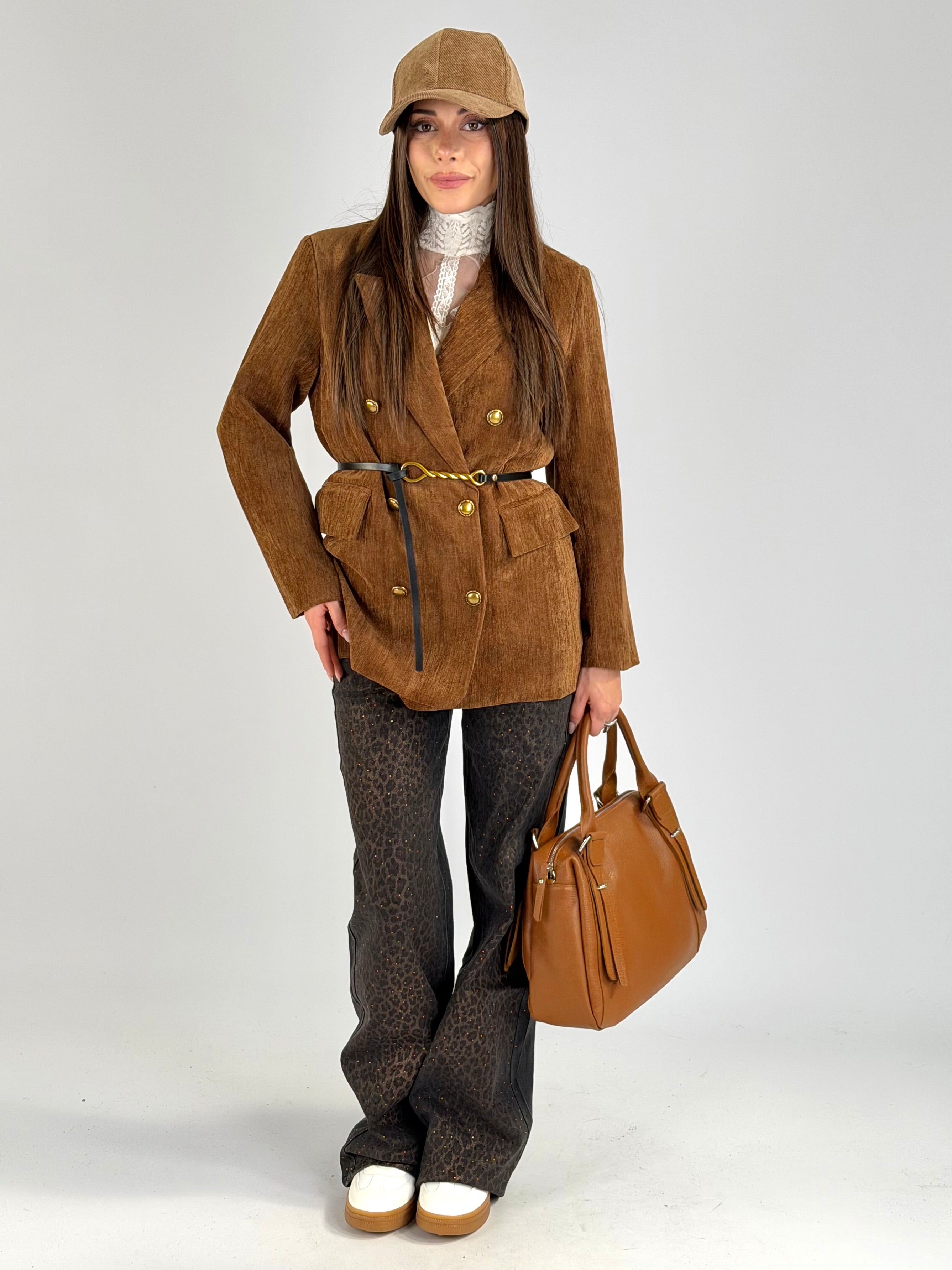 Giacca scamosciata doppio petto tabacco