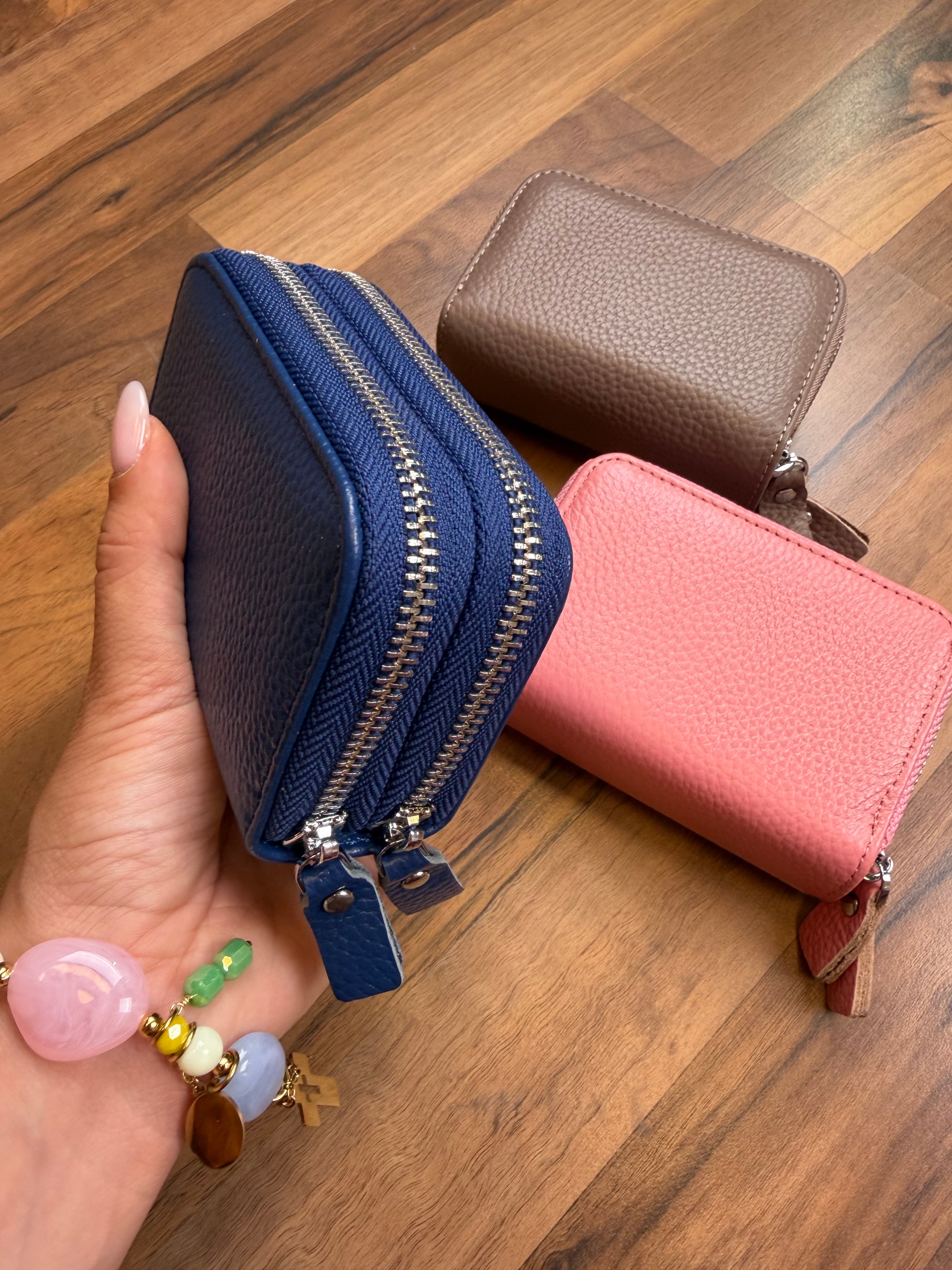 Portafogli VERA PELLE con doppia zip 3 colori