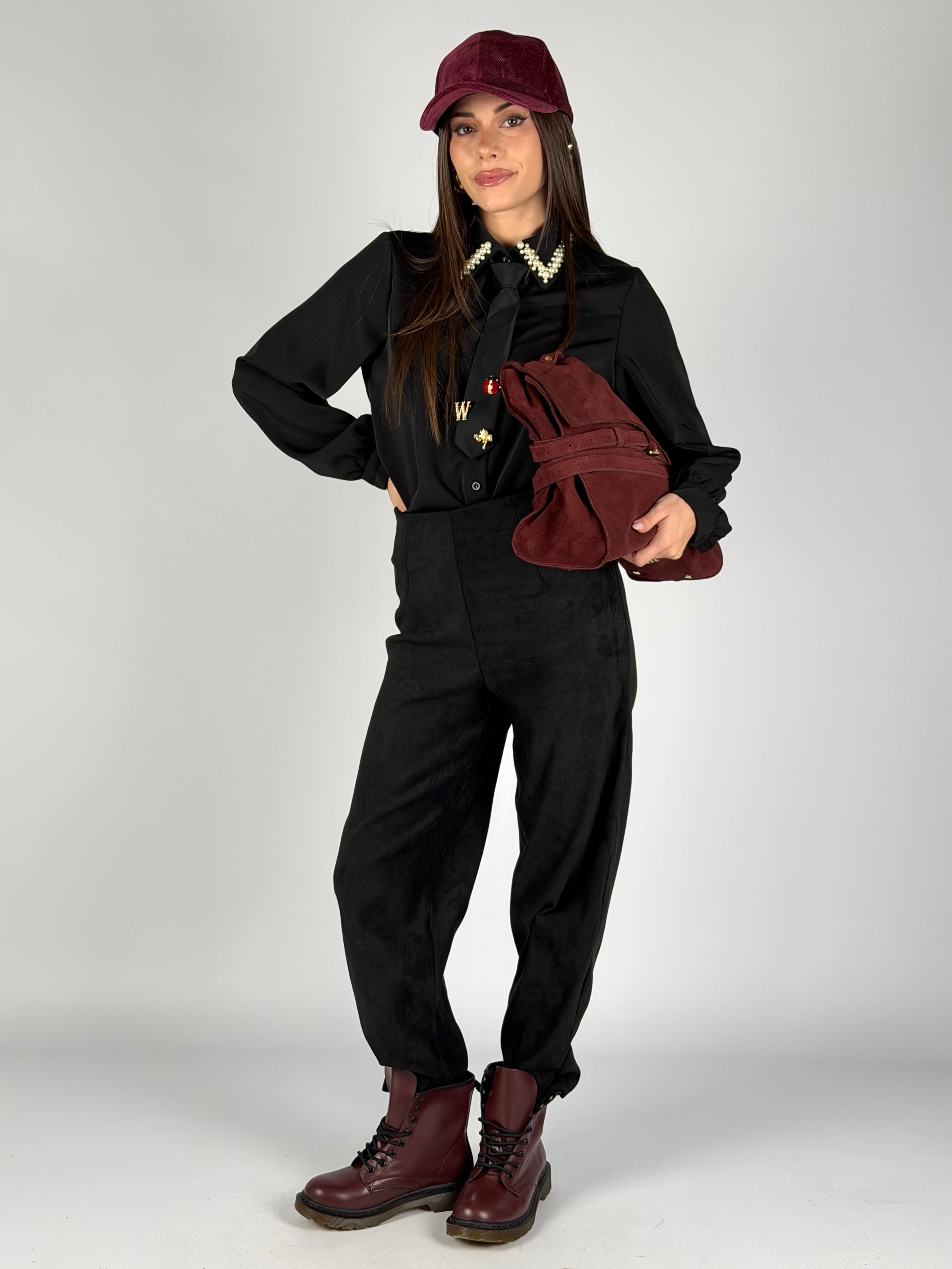 Camicia colletto perle nero