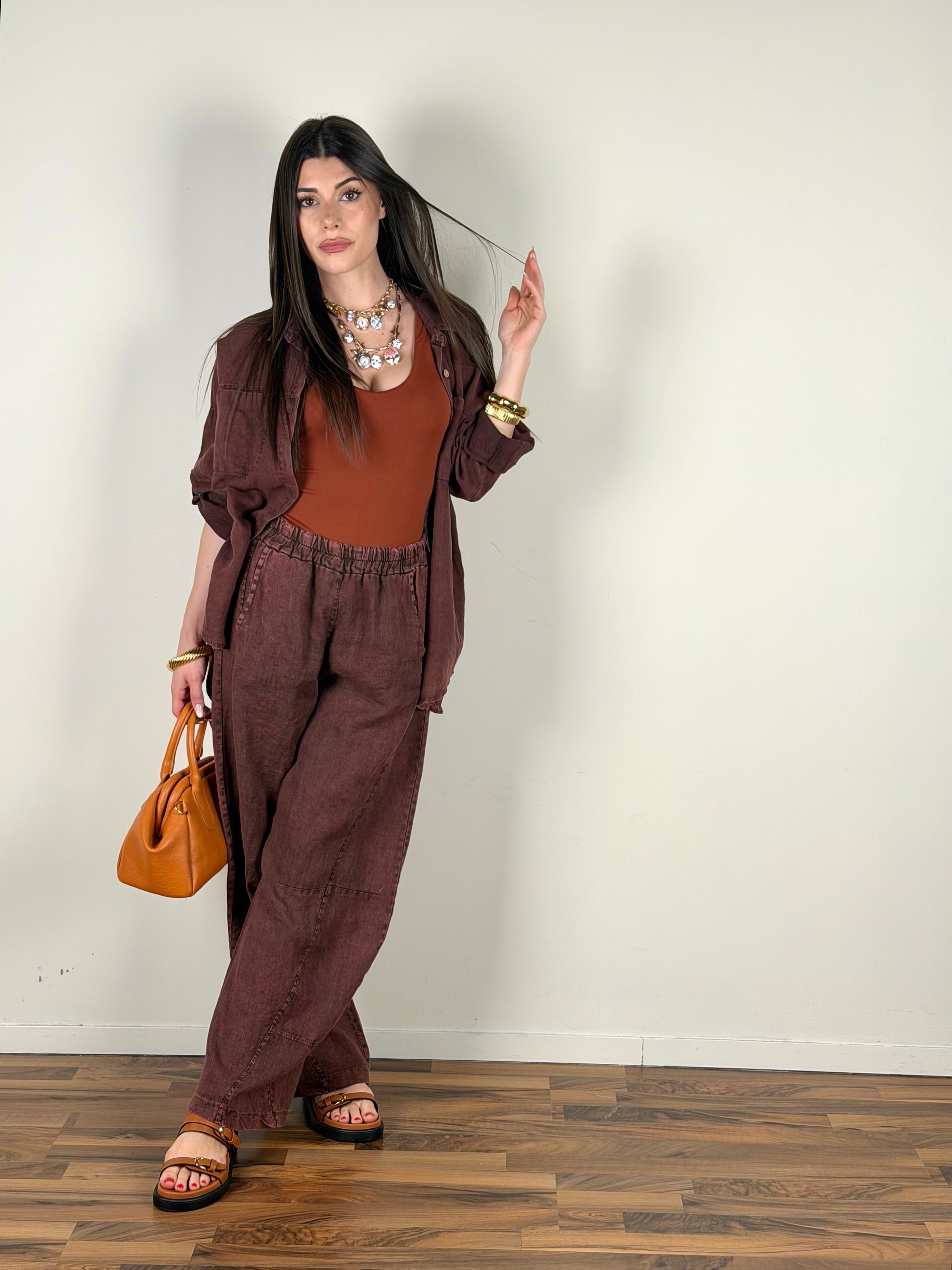 Camicia puro lino Siena bordeaux