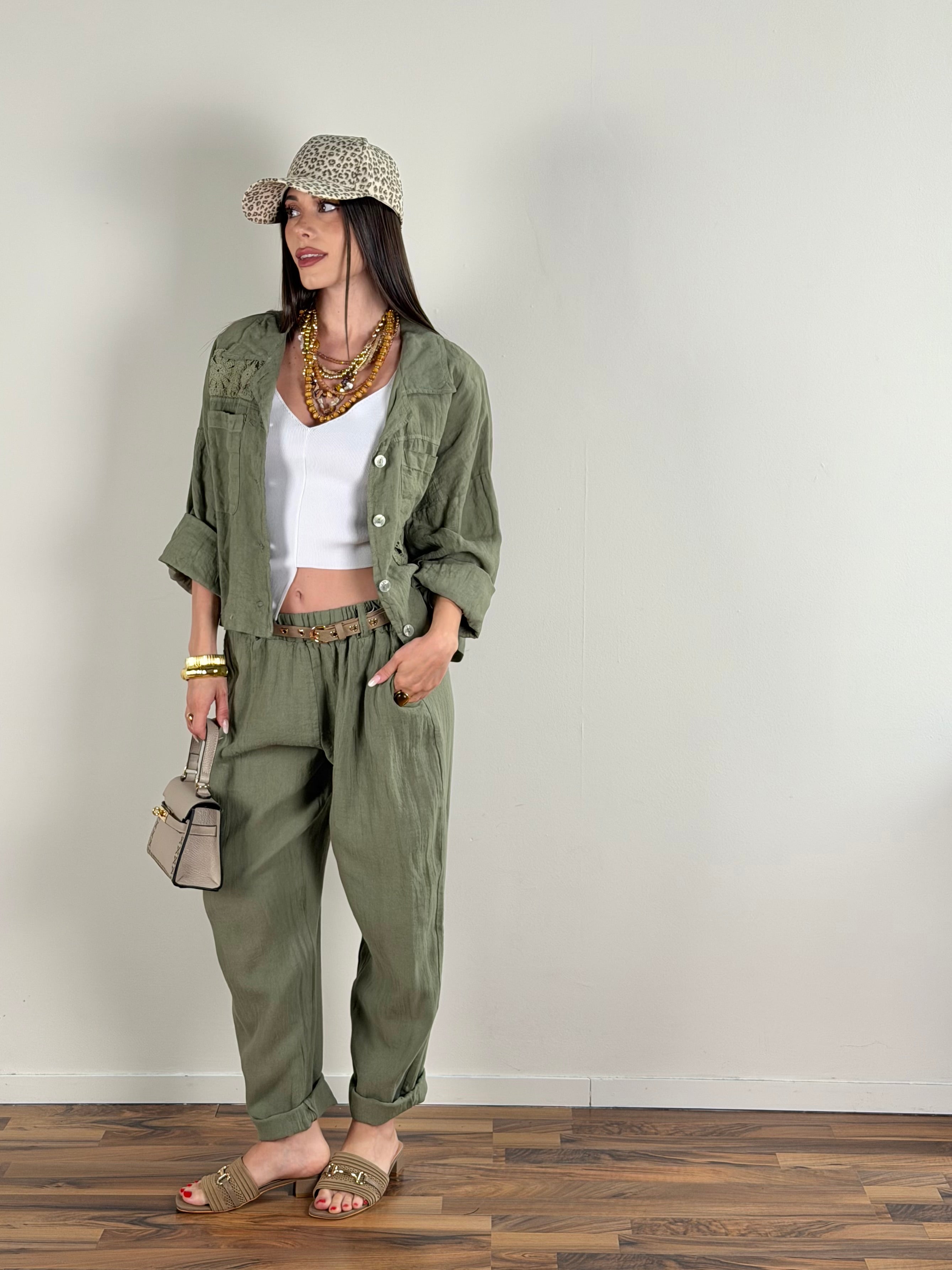 Camicia puro lino Kora verde