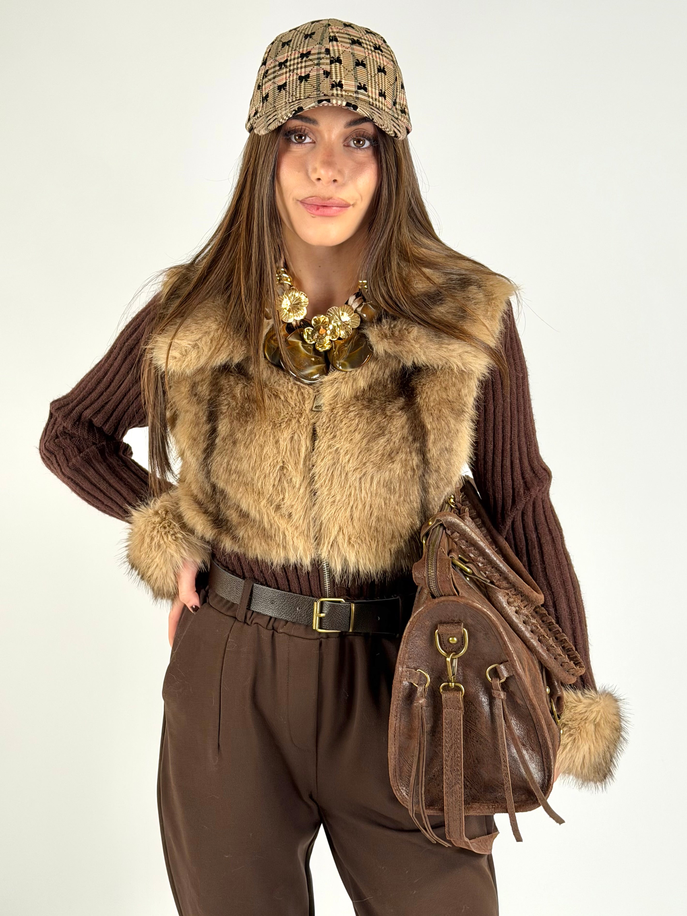 Maglia con pelliccia moro