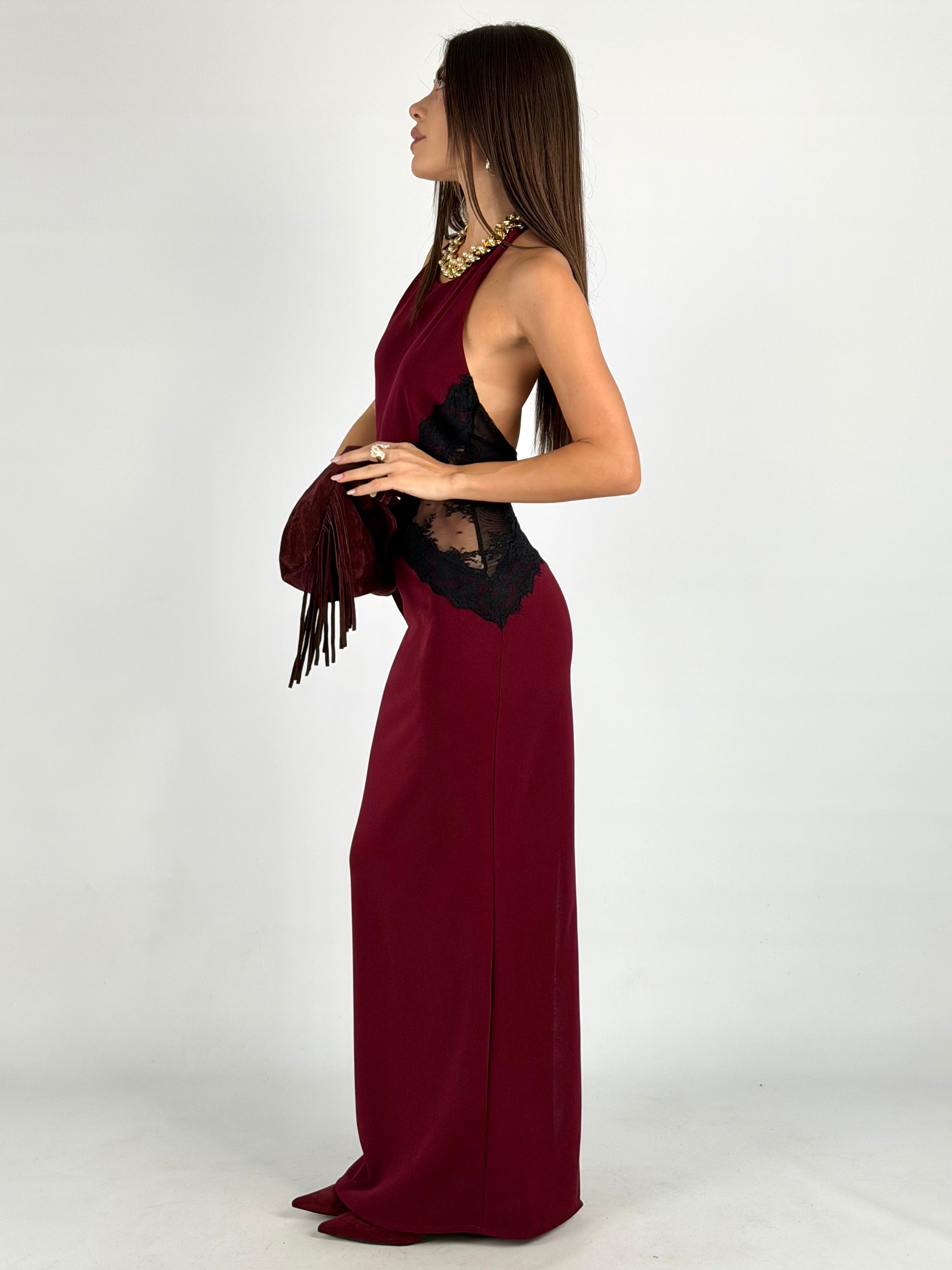 Abito pizzo Amira bordeaux