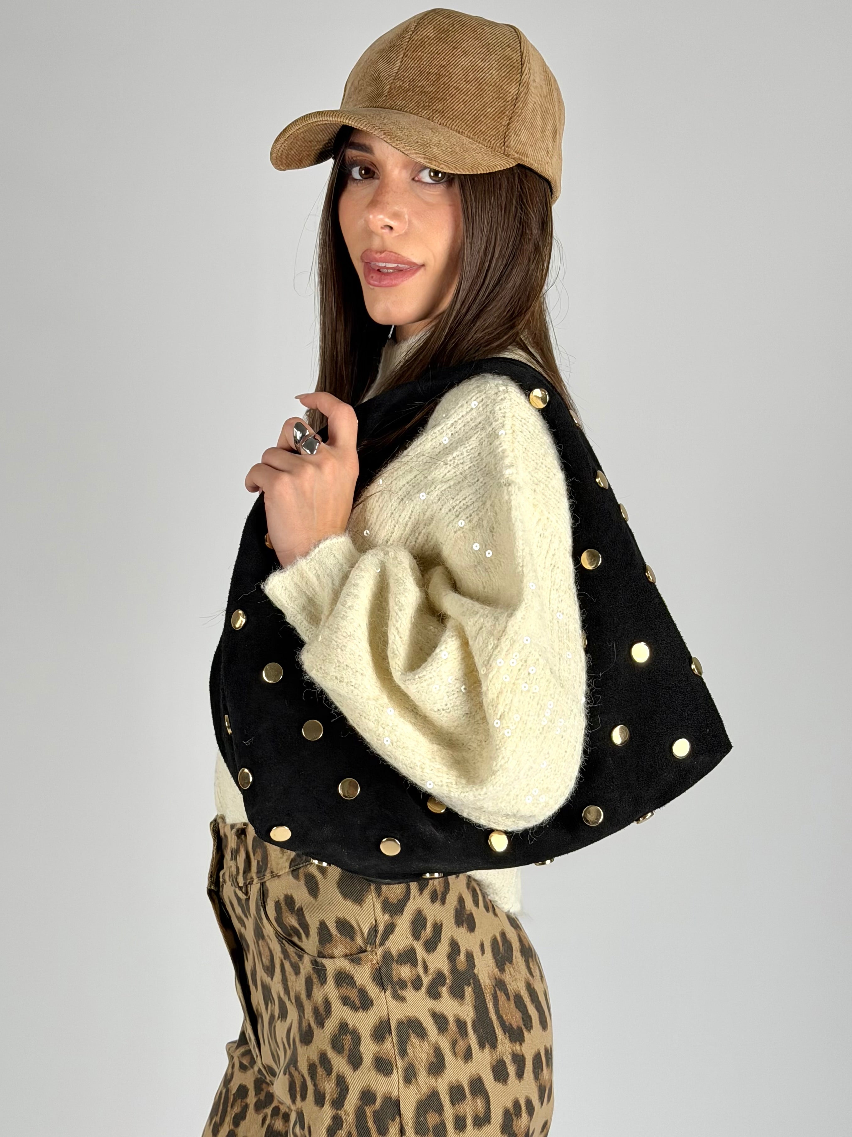 Maglia paillettes panna