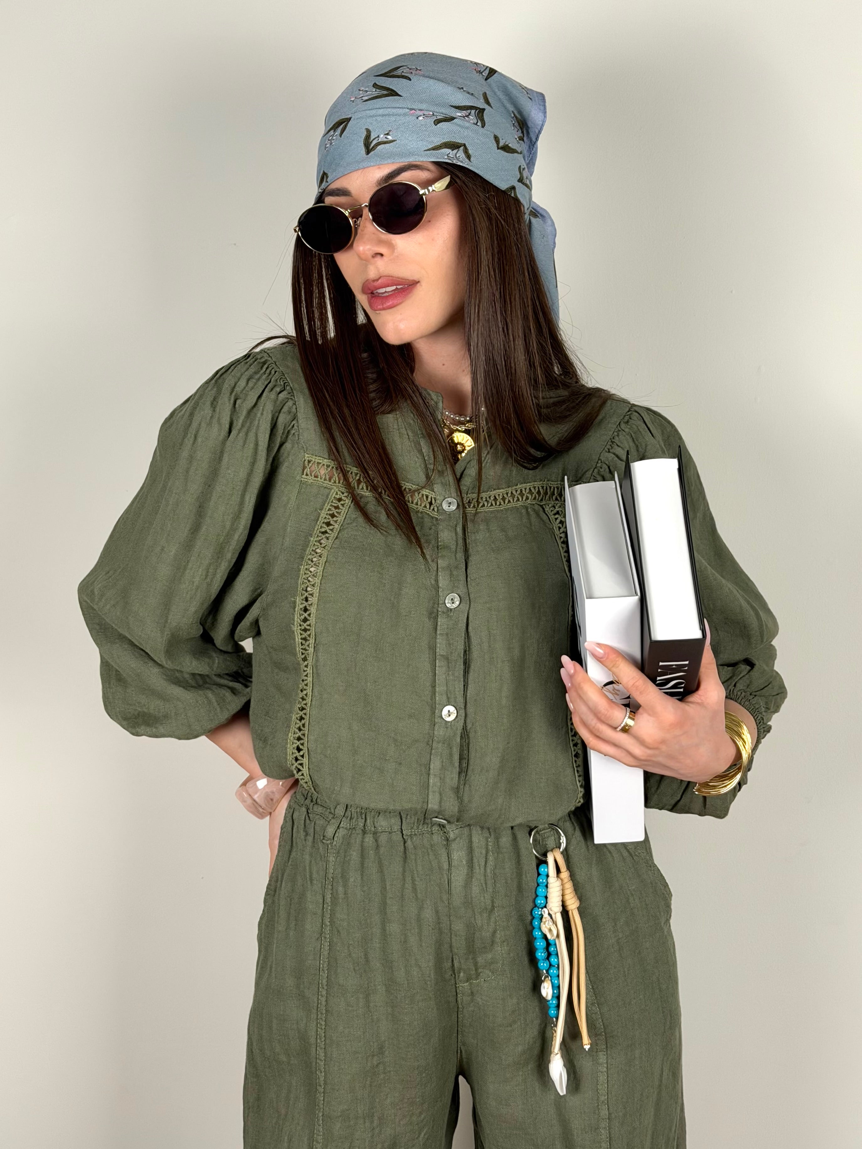 Camicia Nicole Puro Lino verde