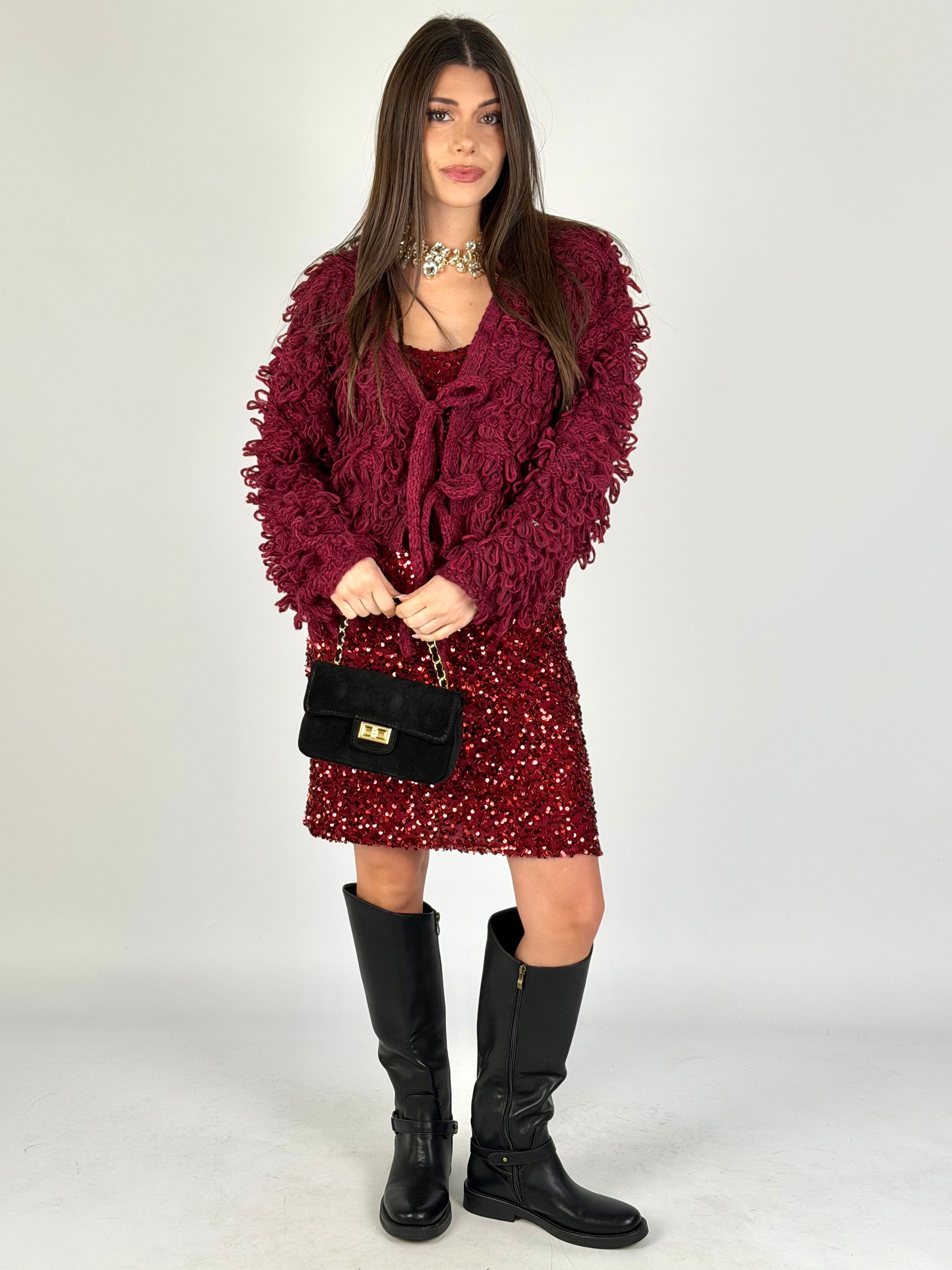 Abito paillettes corto bordeaux