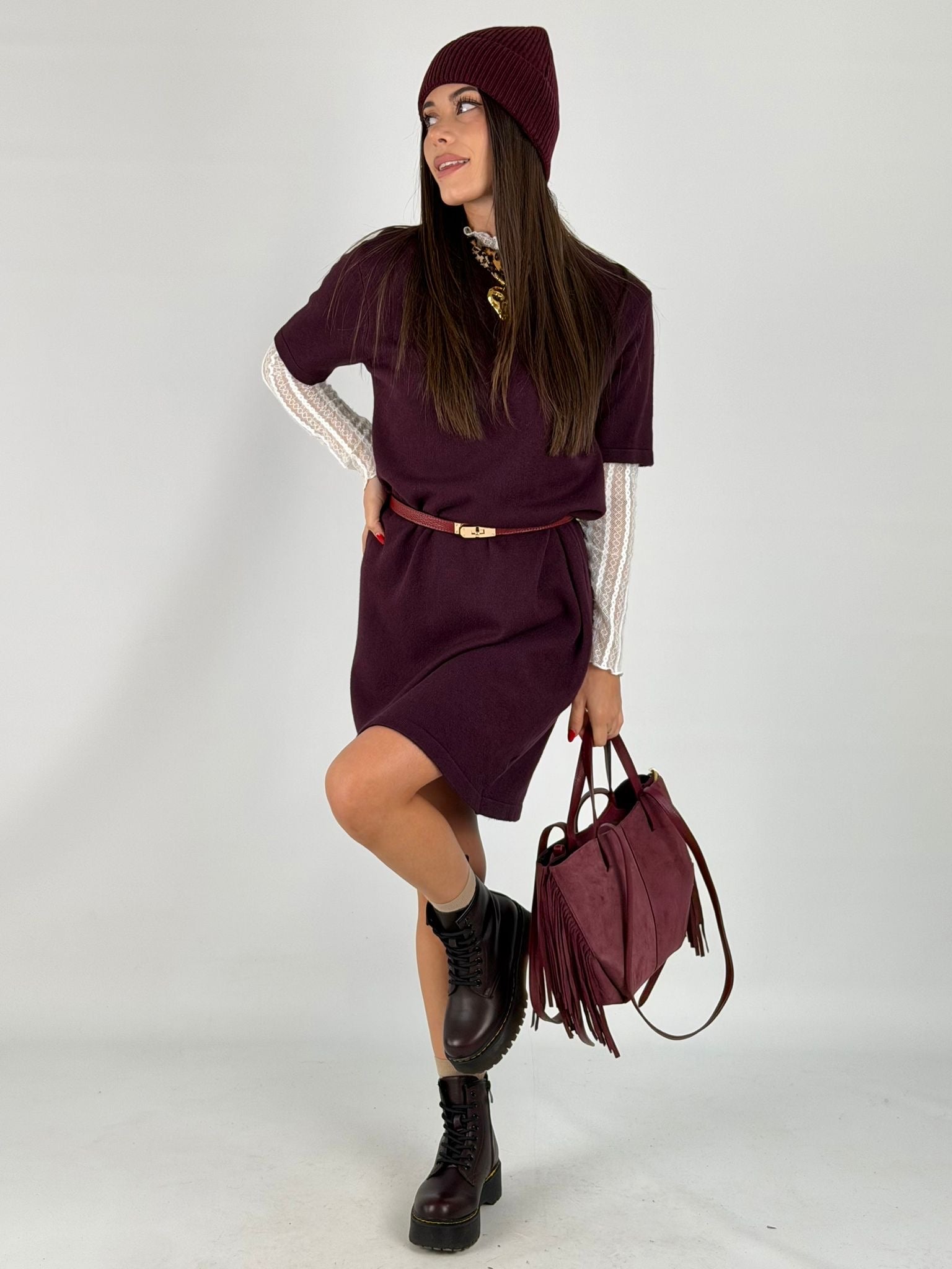 Abito maglia Asia bordeaux