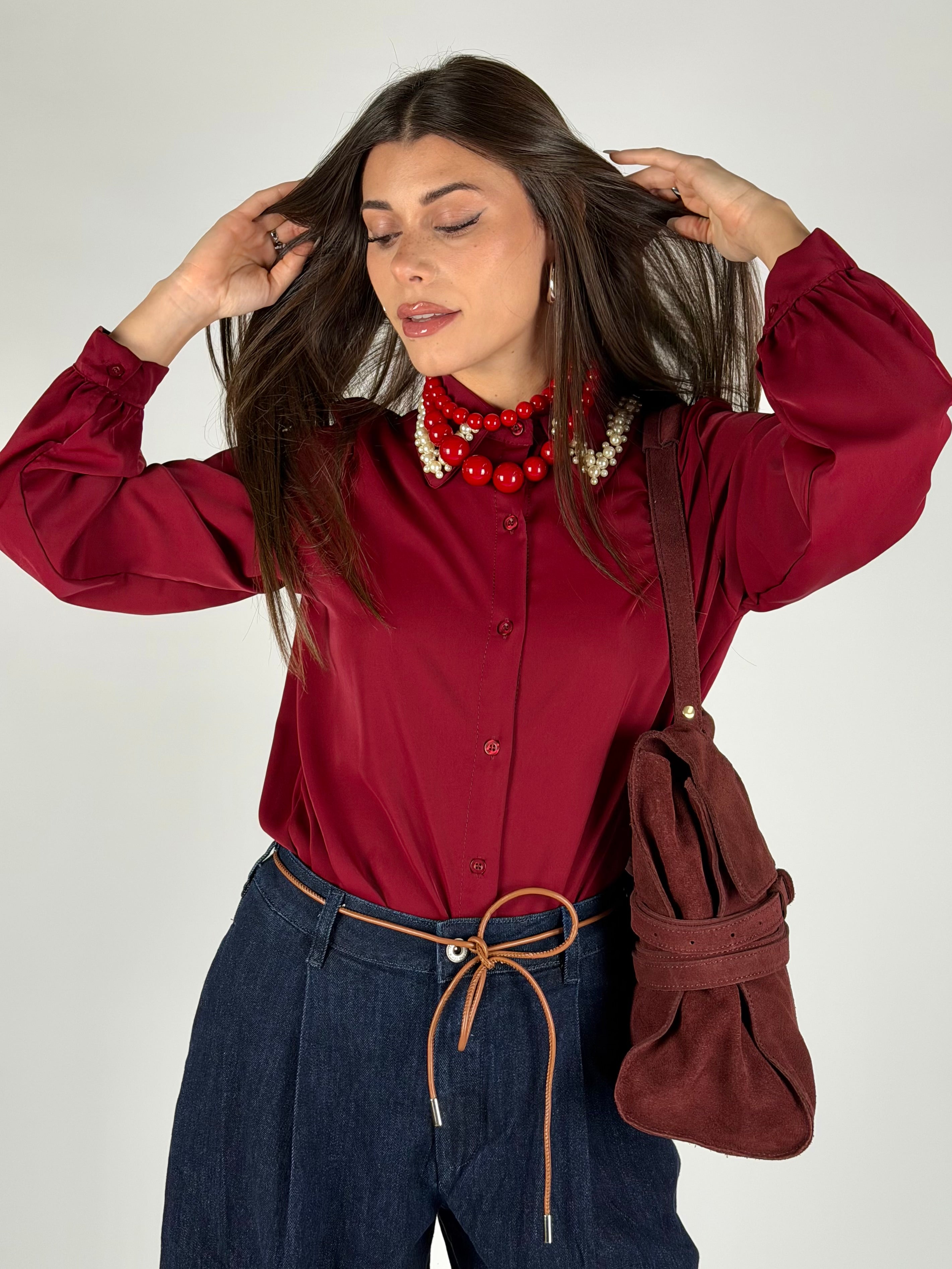 Camicia colletto perle bordeaux