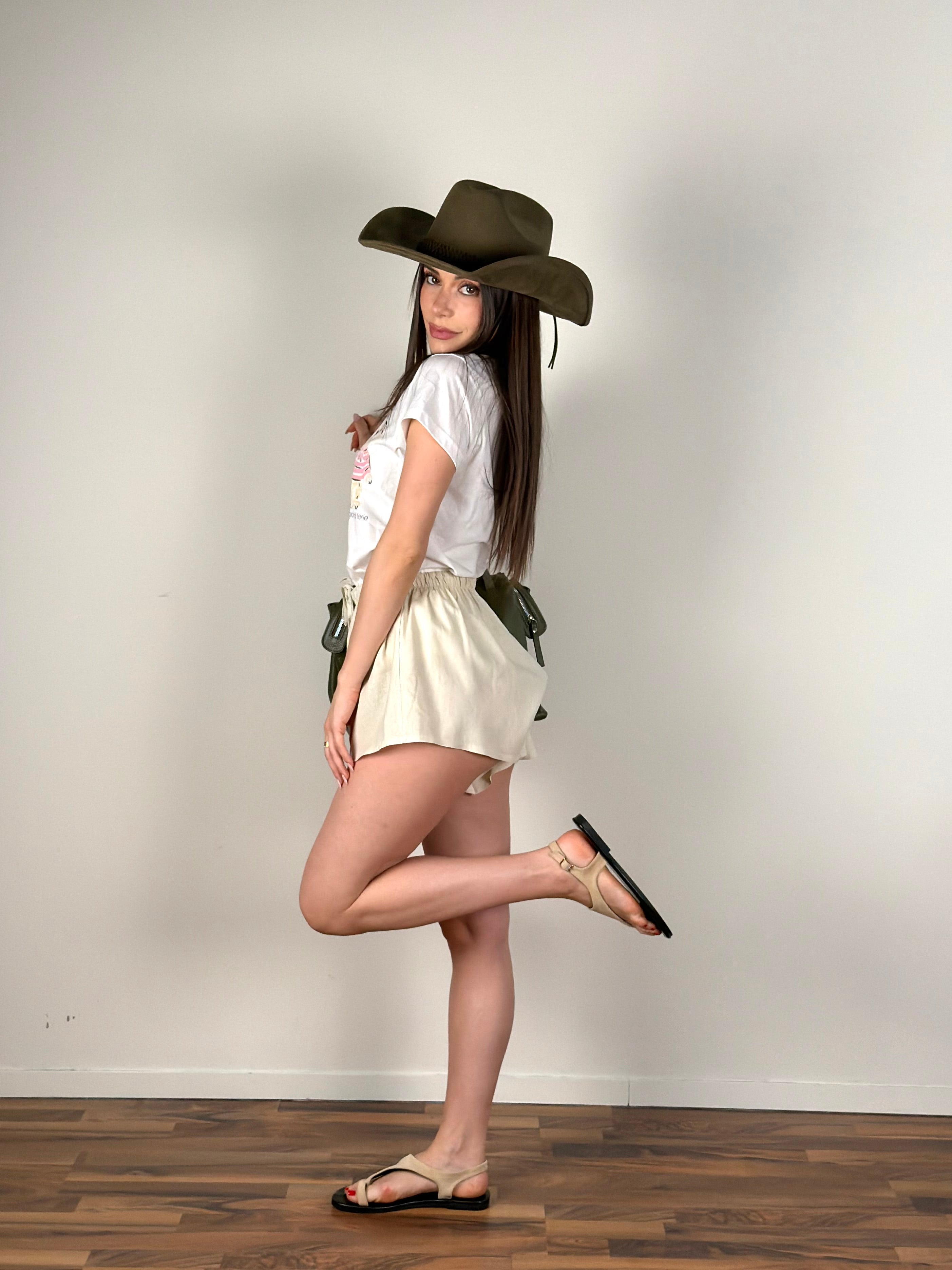 Completo lino maxi camicia + Short beige