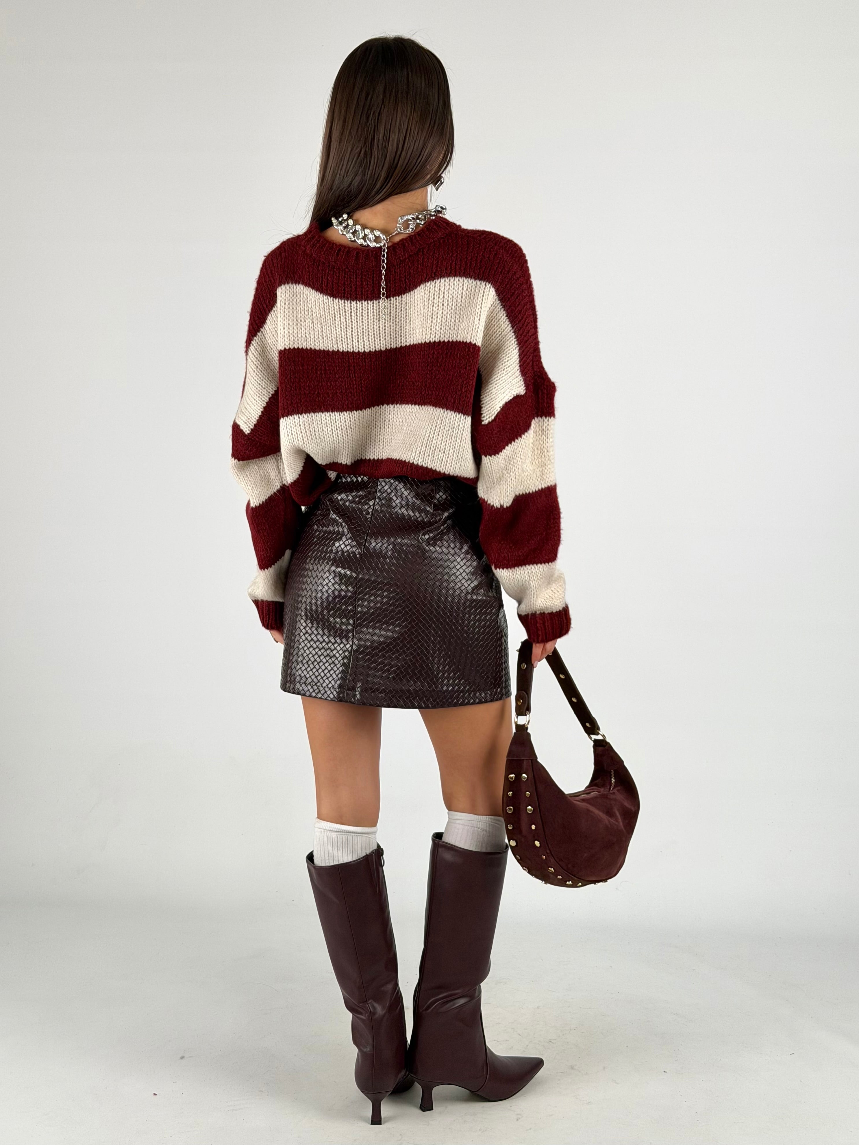 Gonna intrecciata ecopelle bordeaux