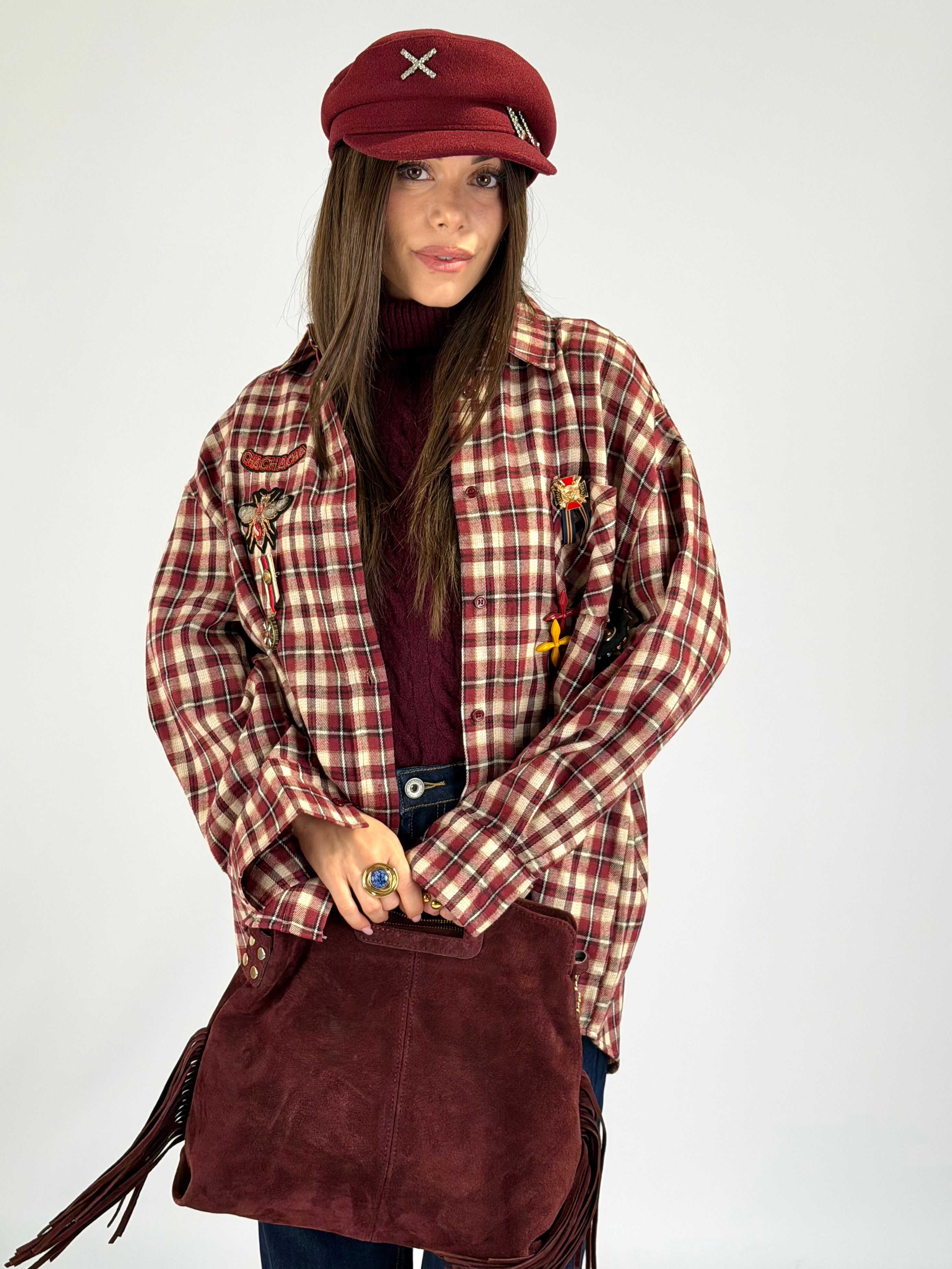Camicia check spille bordeaux