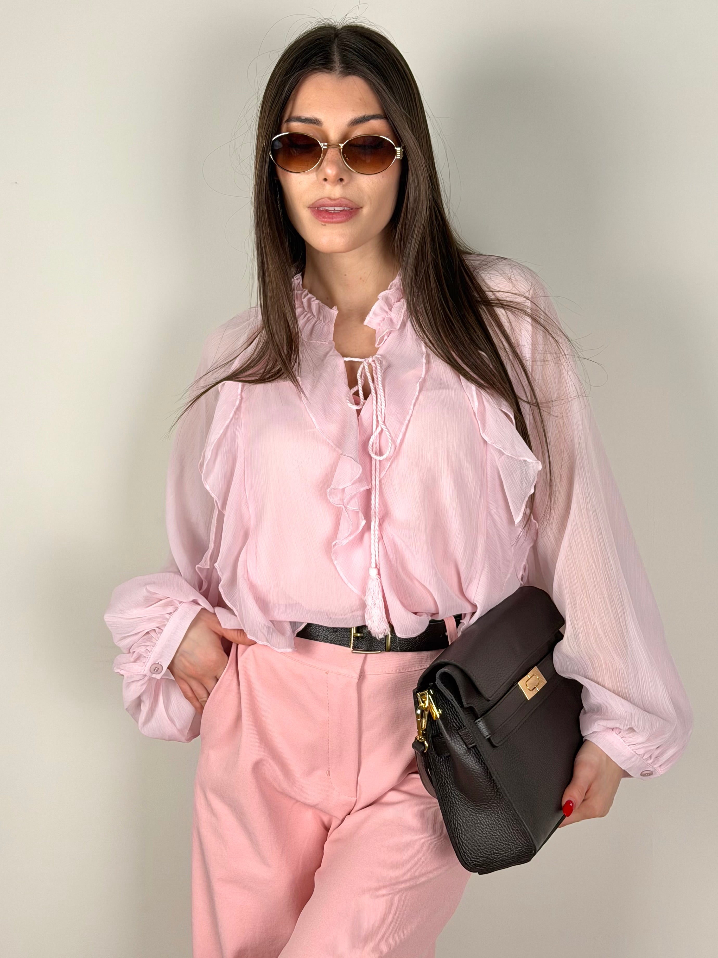 Camicia rouches rosa