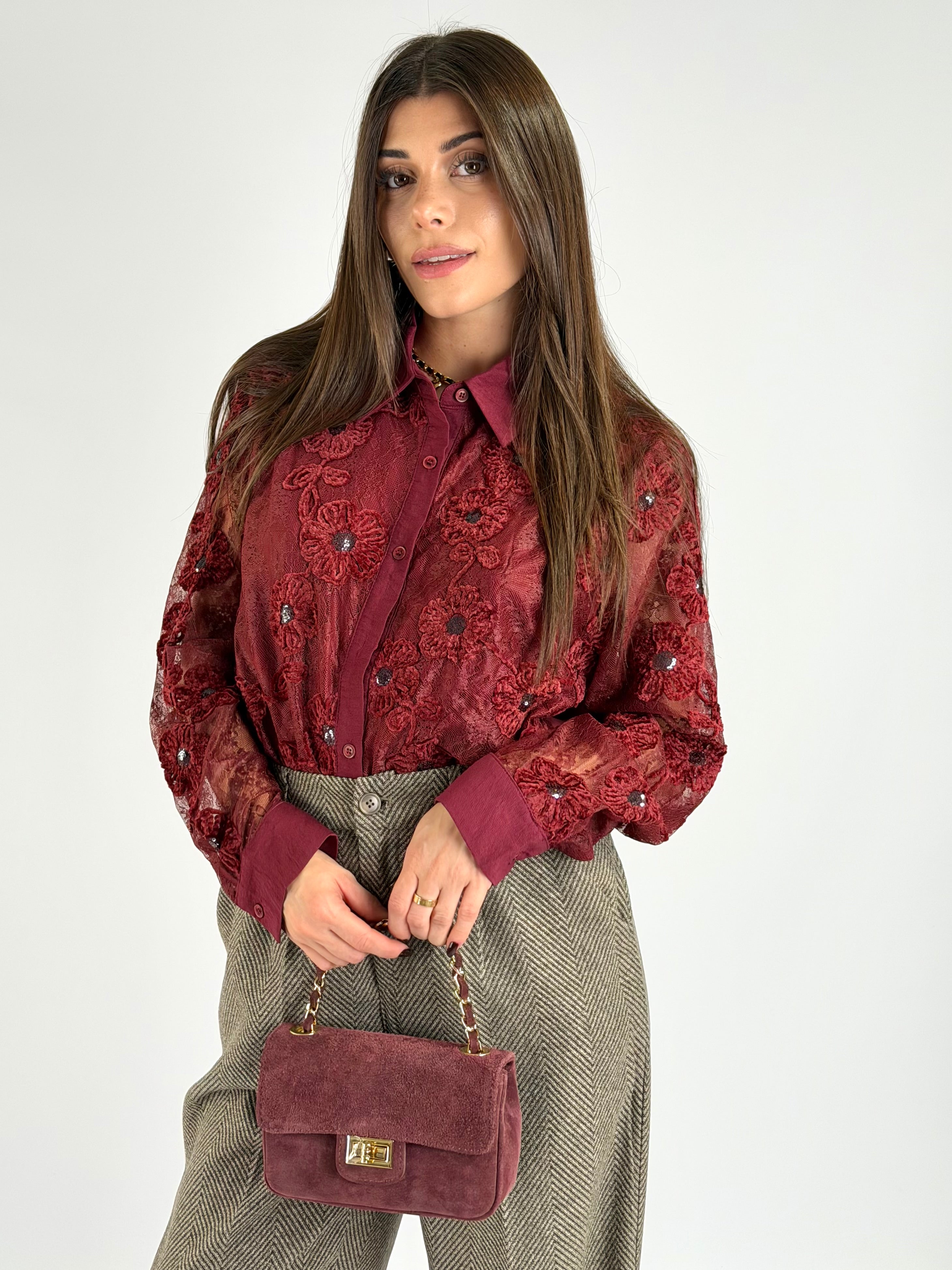 Camicia pizzo Marta bordeaux