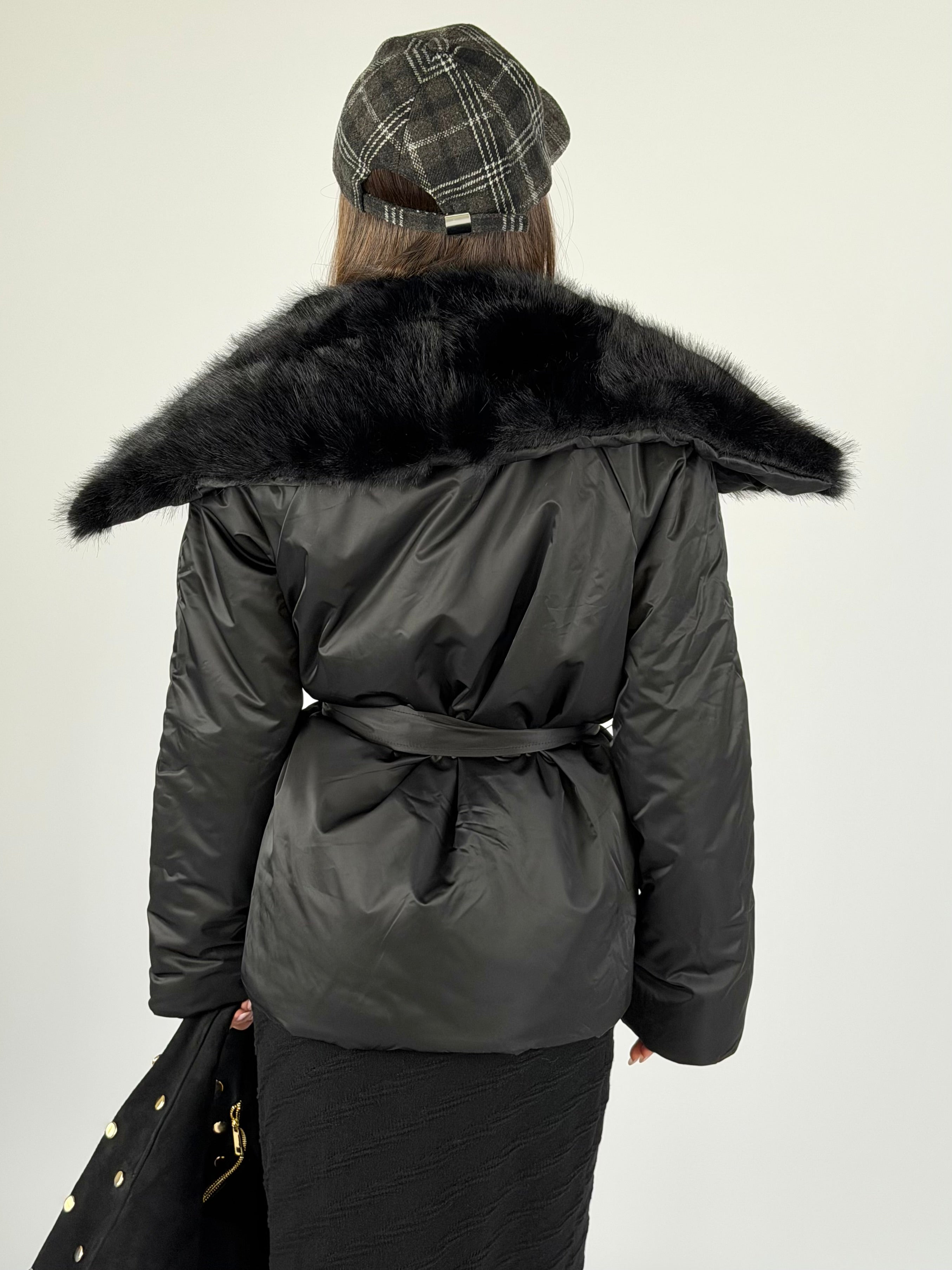 Piumino maxi eco pelliccia nero