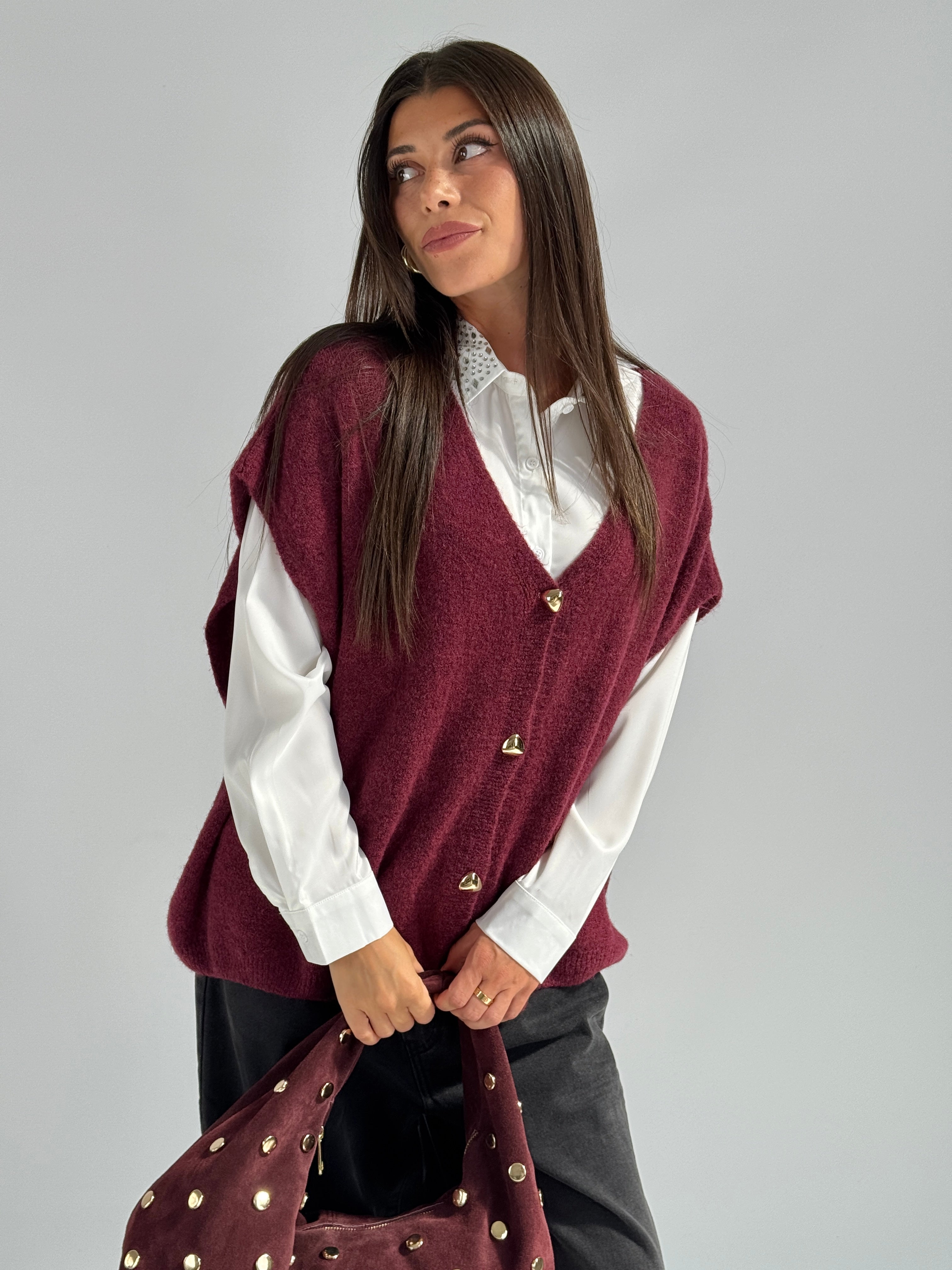 Cardigan gioiello bordeaux