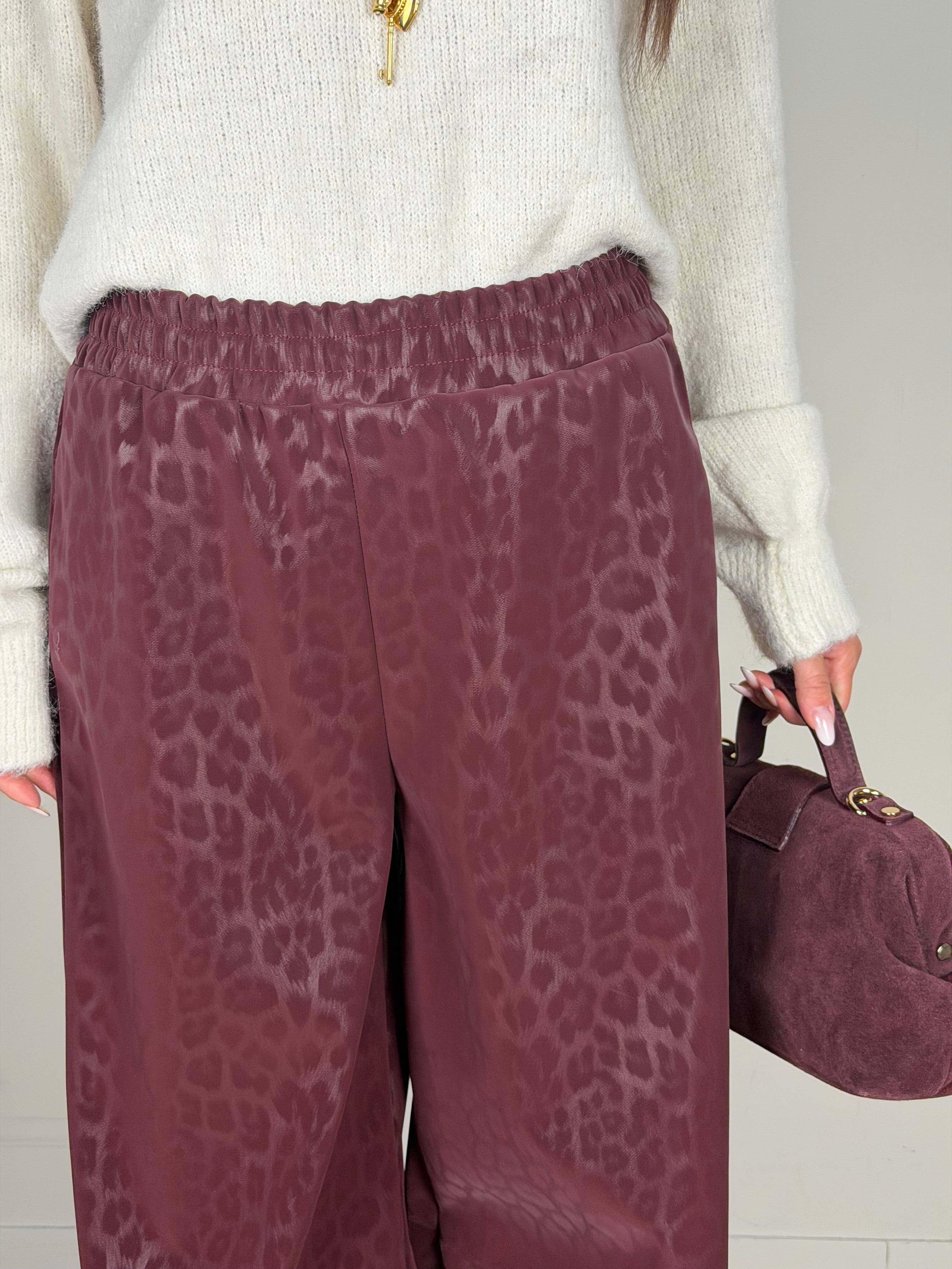 Pantalone ecopelle maculato bordeaux