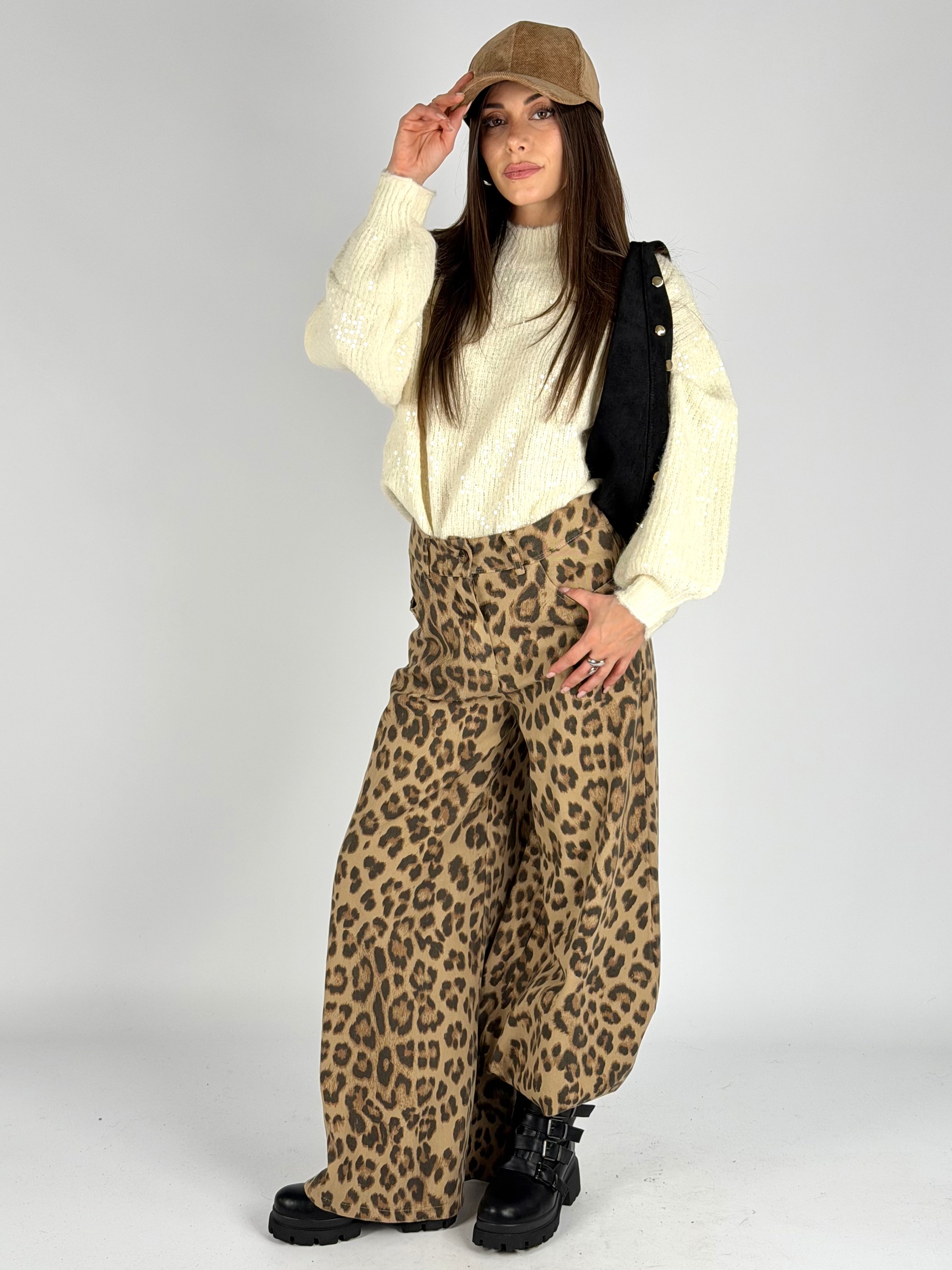 Pantalone animalier palazzo tabacco