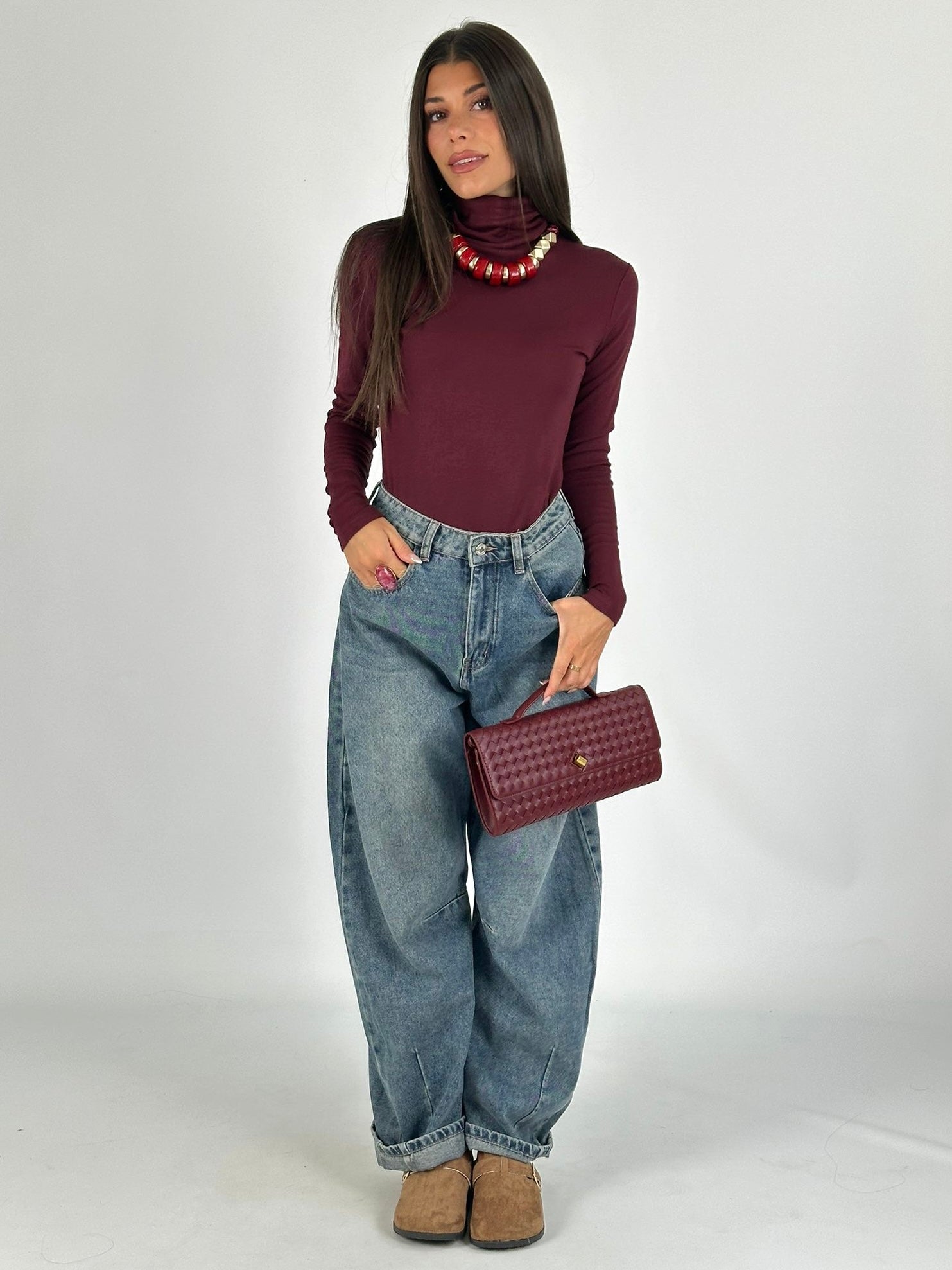 Maglia collo alto bordeaux