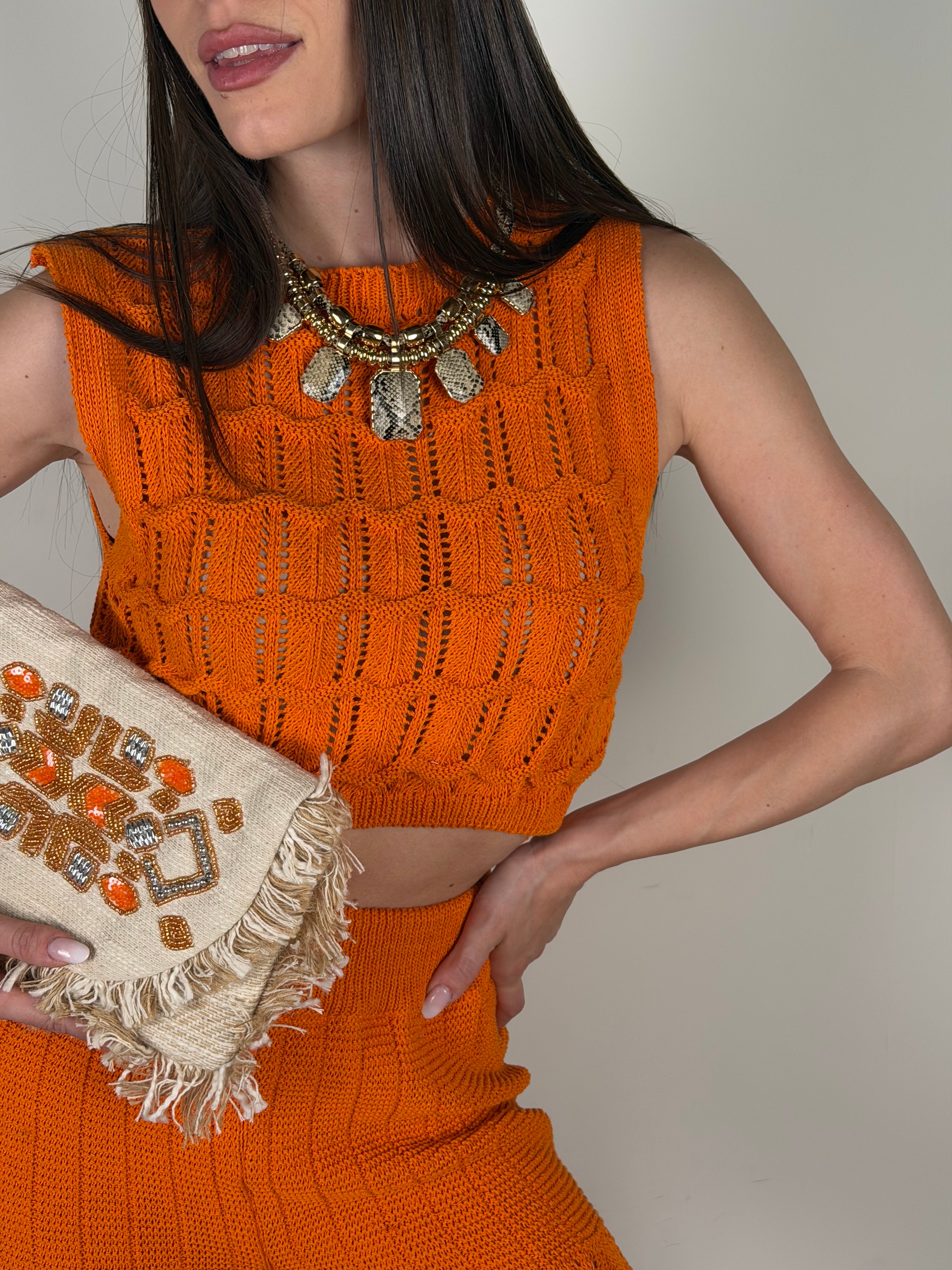 Completo Macramè arancione
