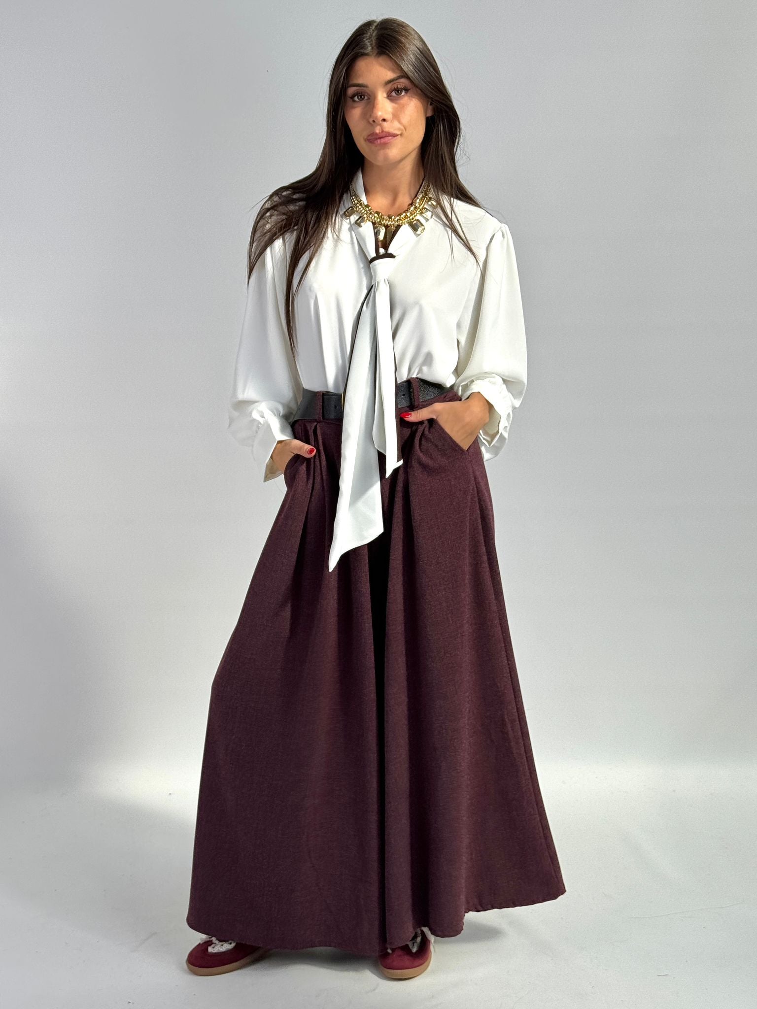 Camicia con cravatta bicolor bianca