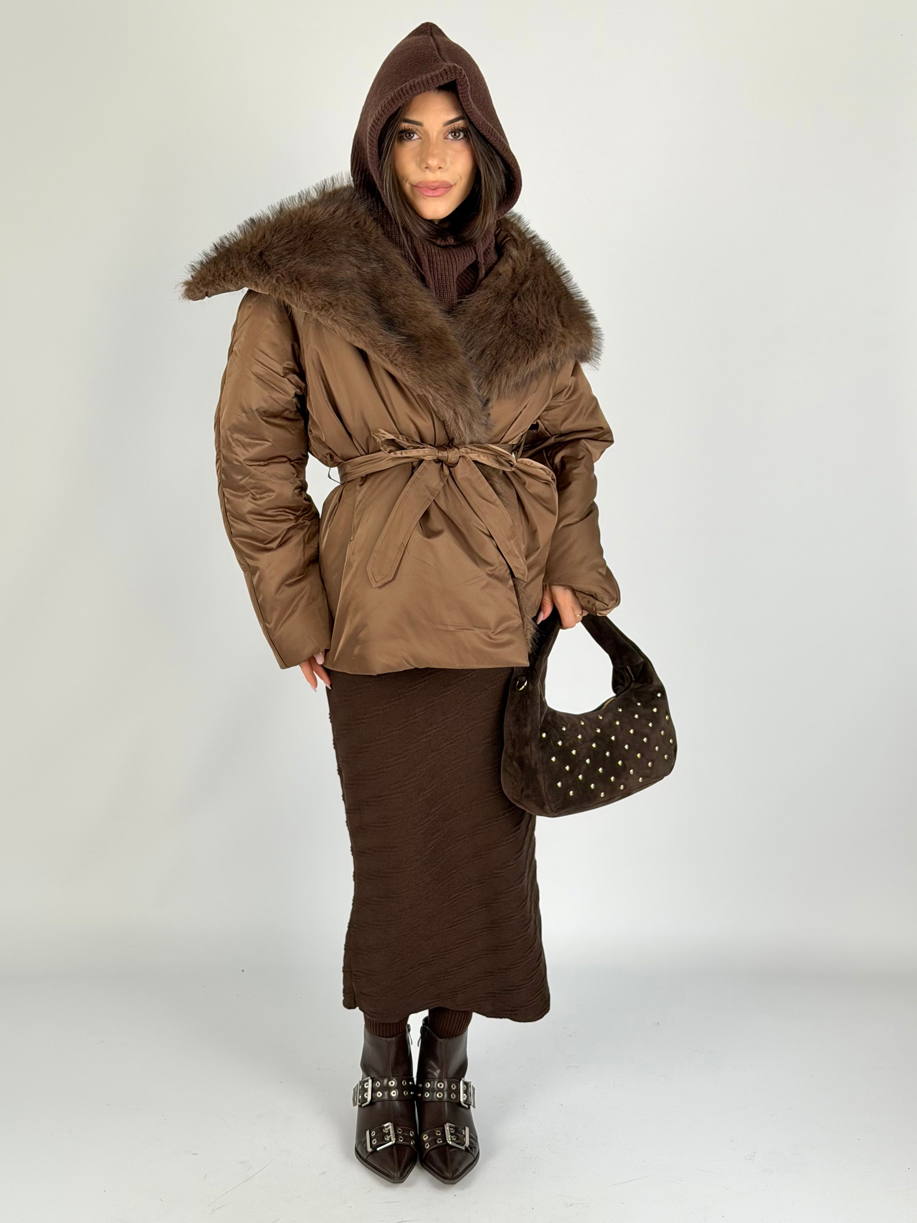 Piumino maxi eco pelliccia moro