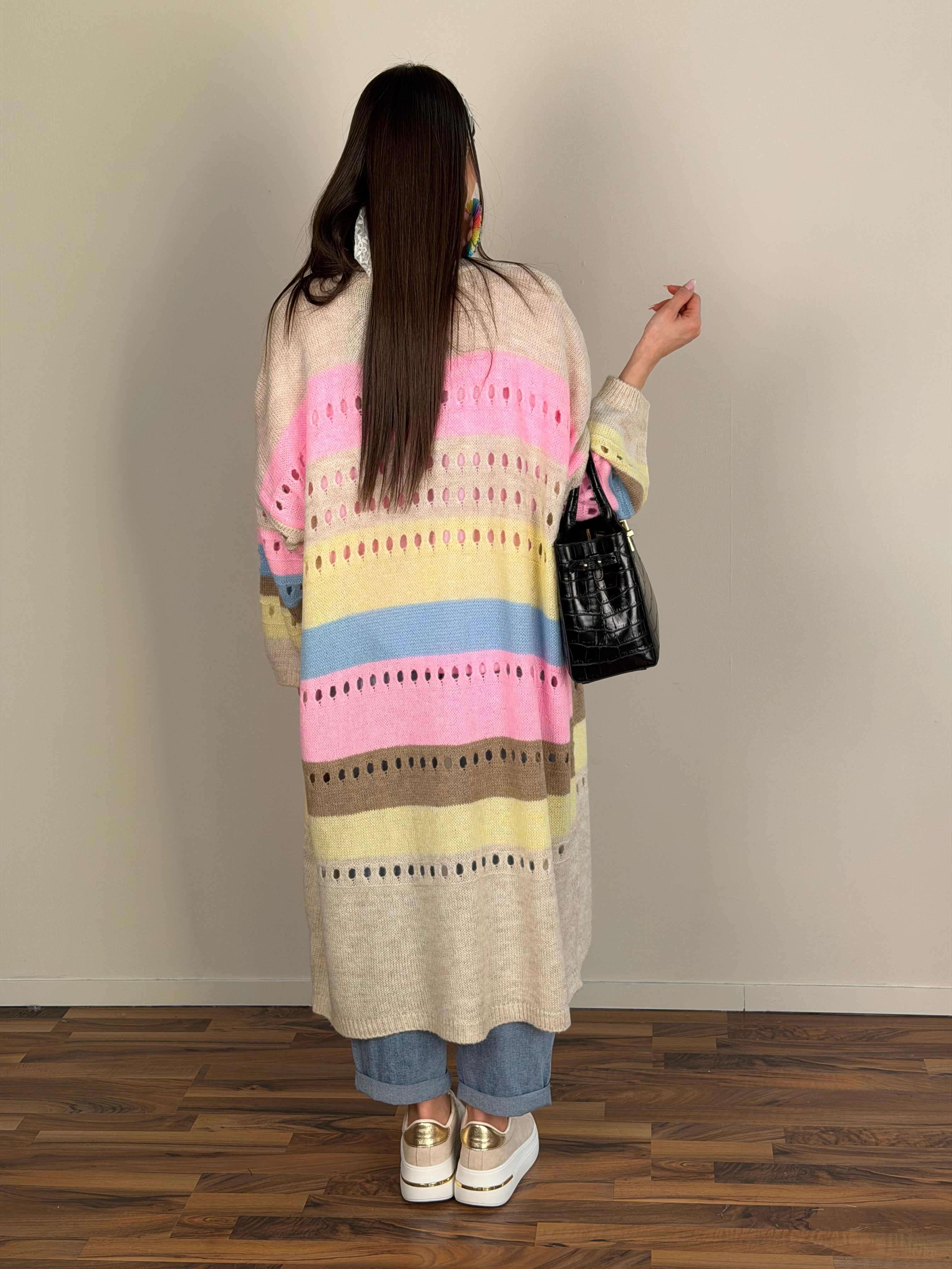 Cardigan bicolor beige