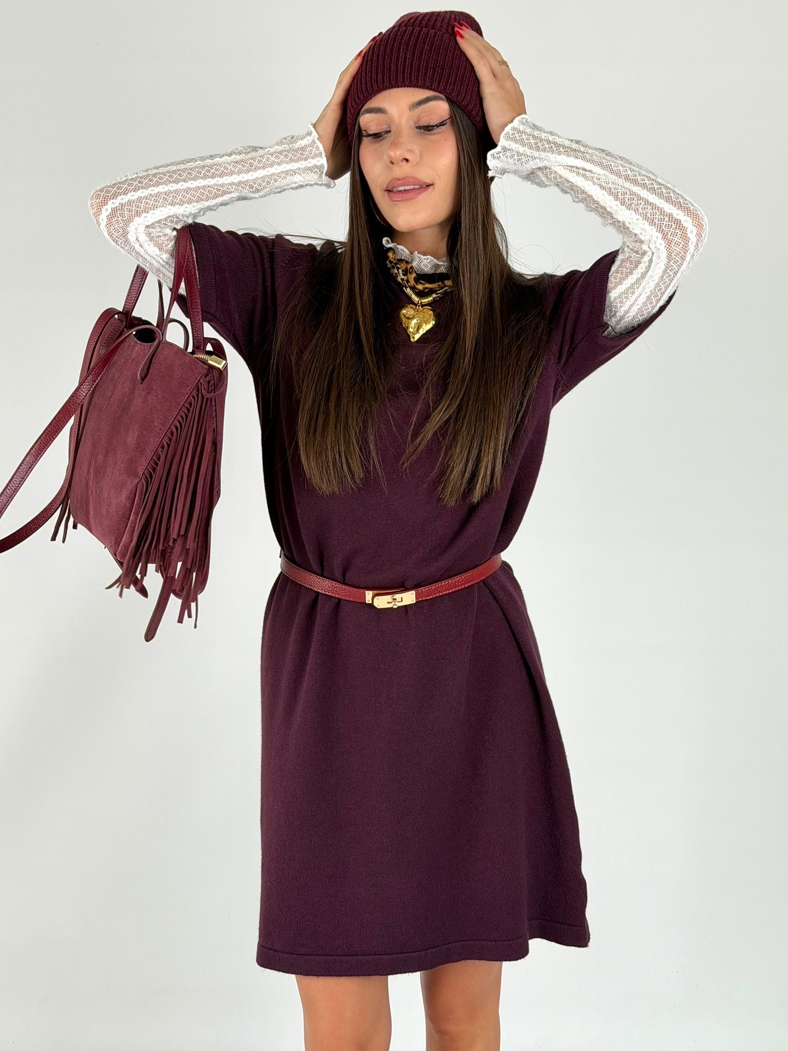 Abito maglia Asia bordeaux