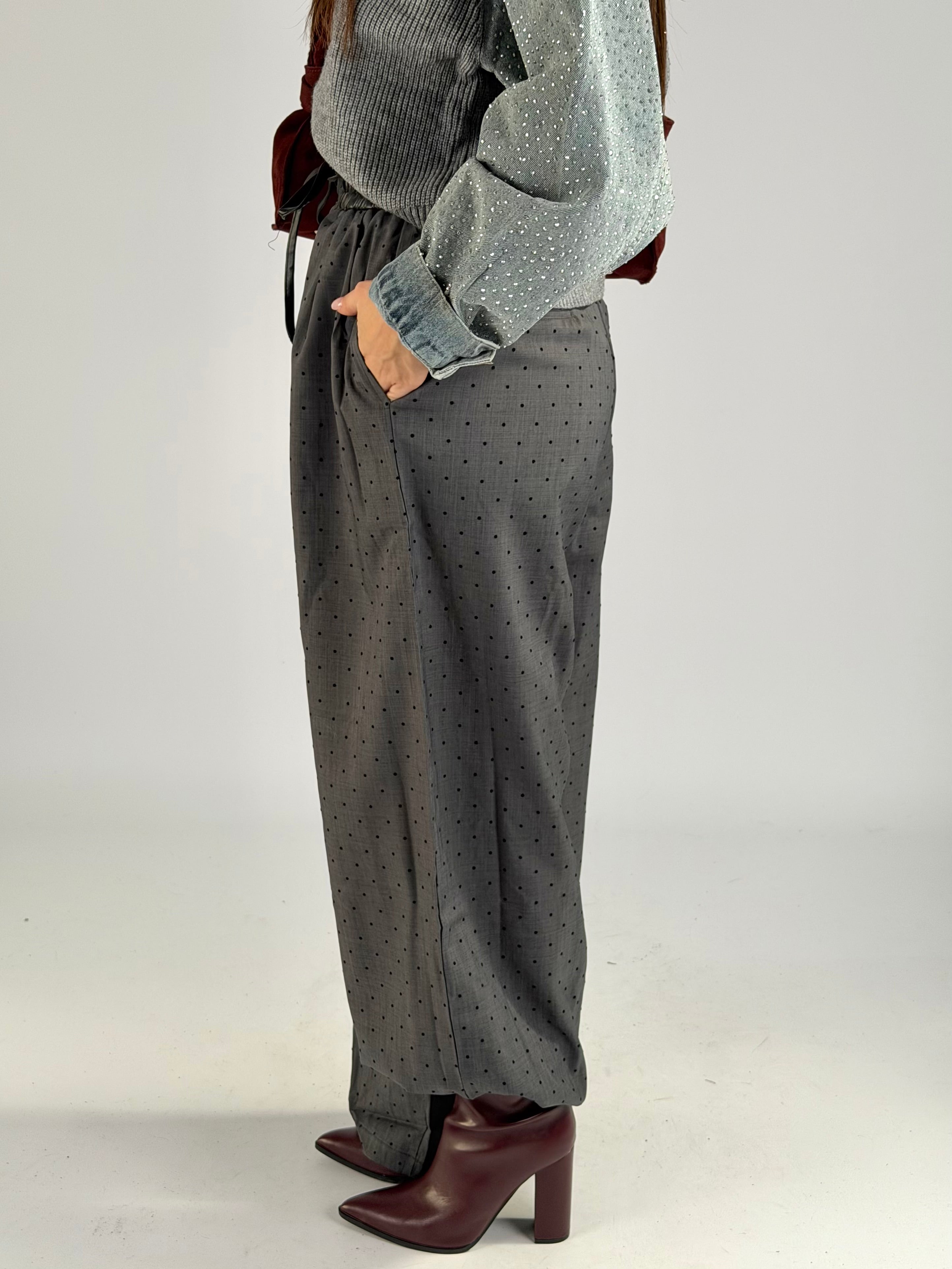 Pantalone pois banda ecopelle grigio