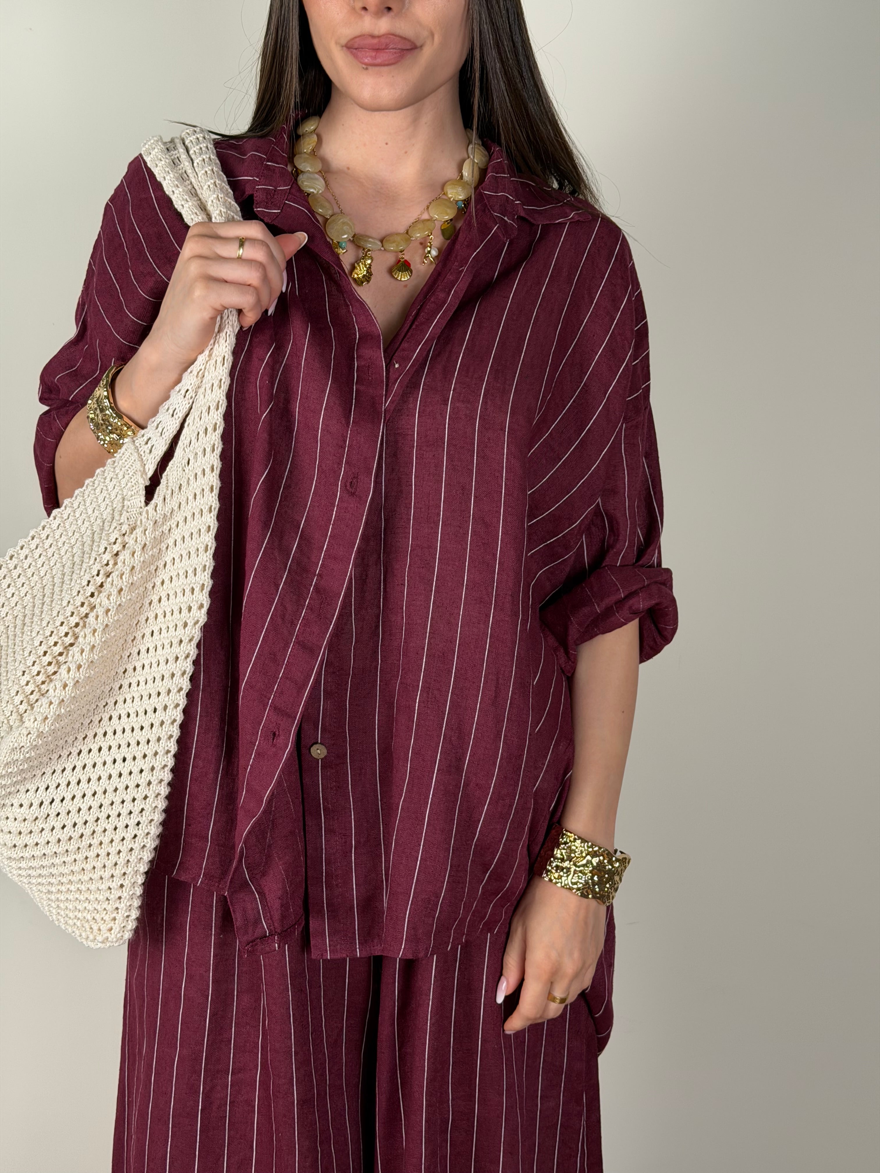 Camicia puro lino Margot bordeaux