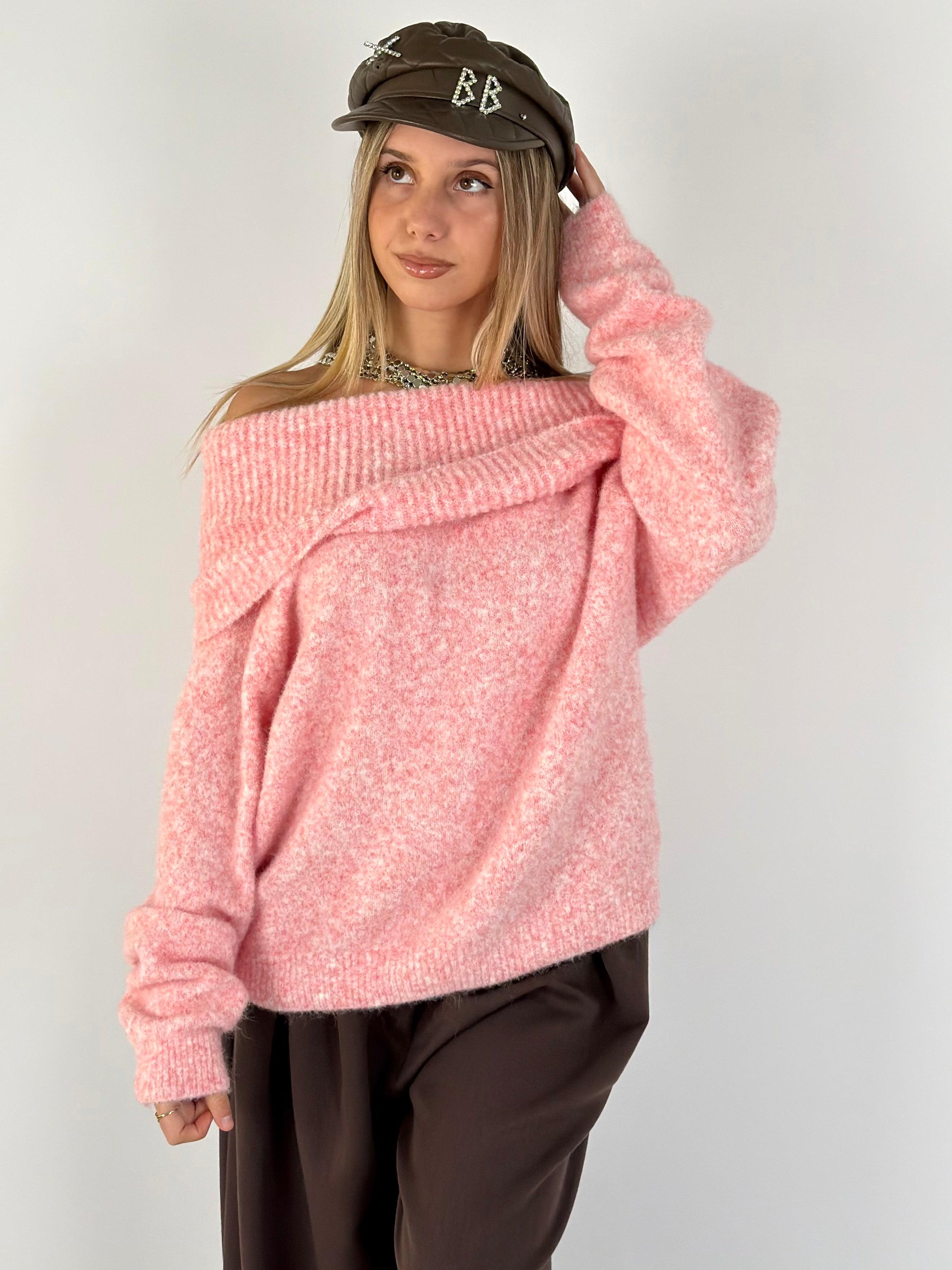 Maglia scollo a barca rosa